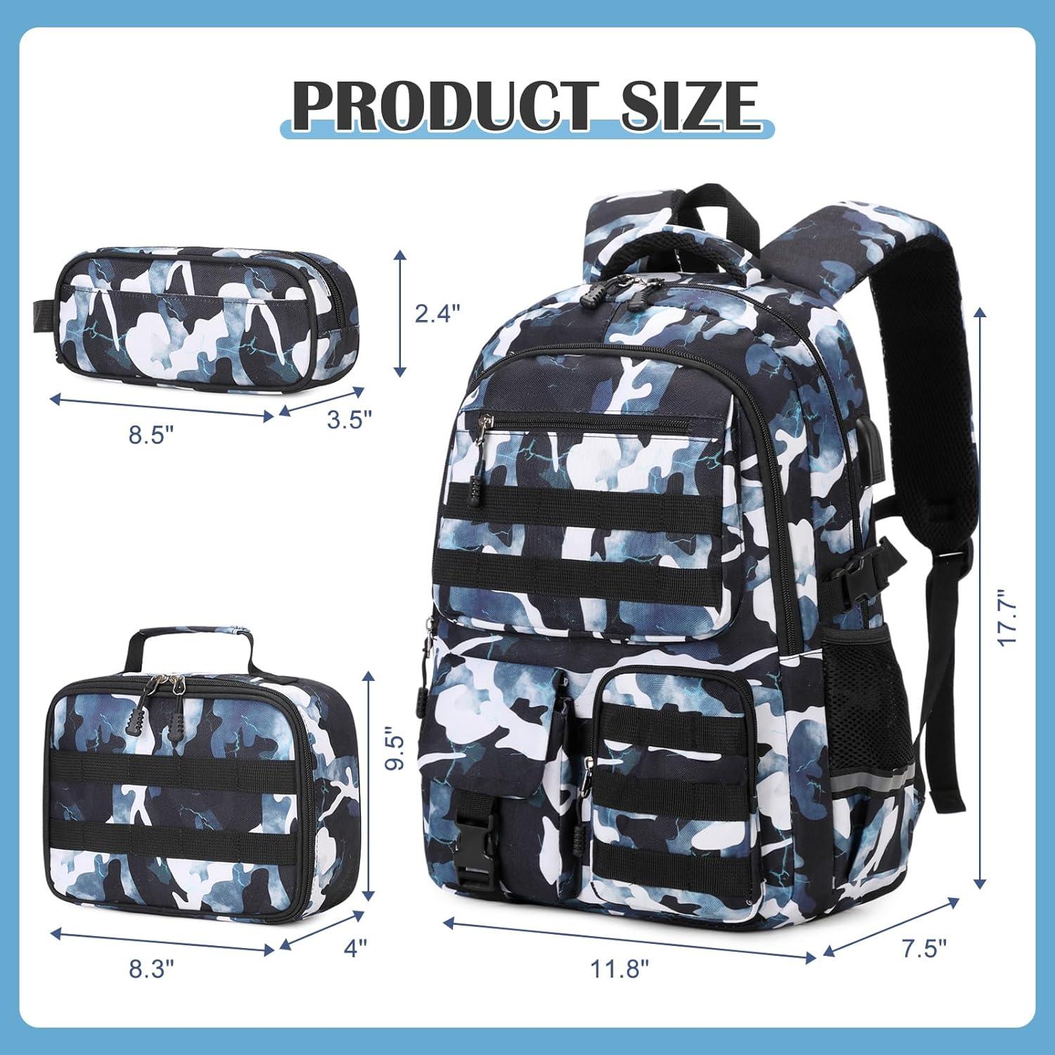 Mochila Camo Táctica Niños 30x45cm con Almuerzo y Estuche