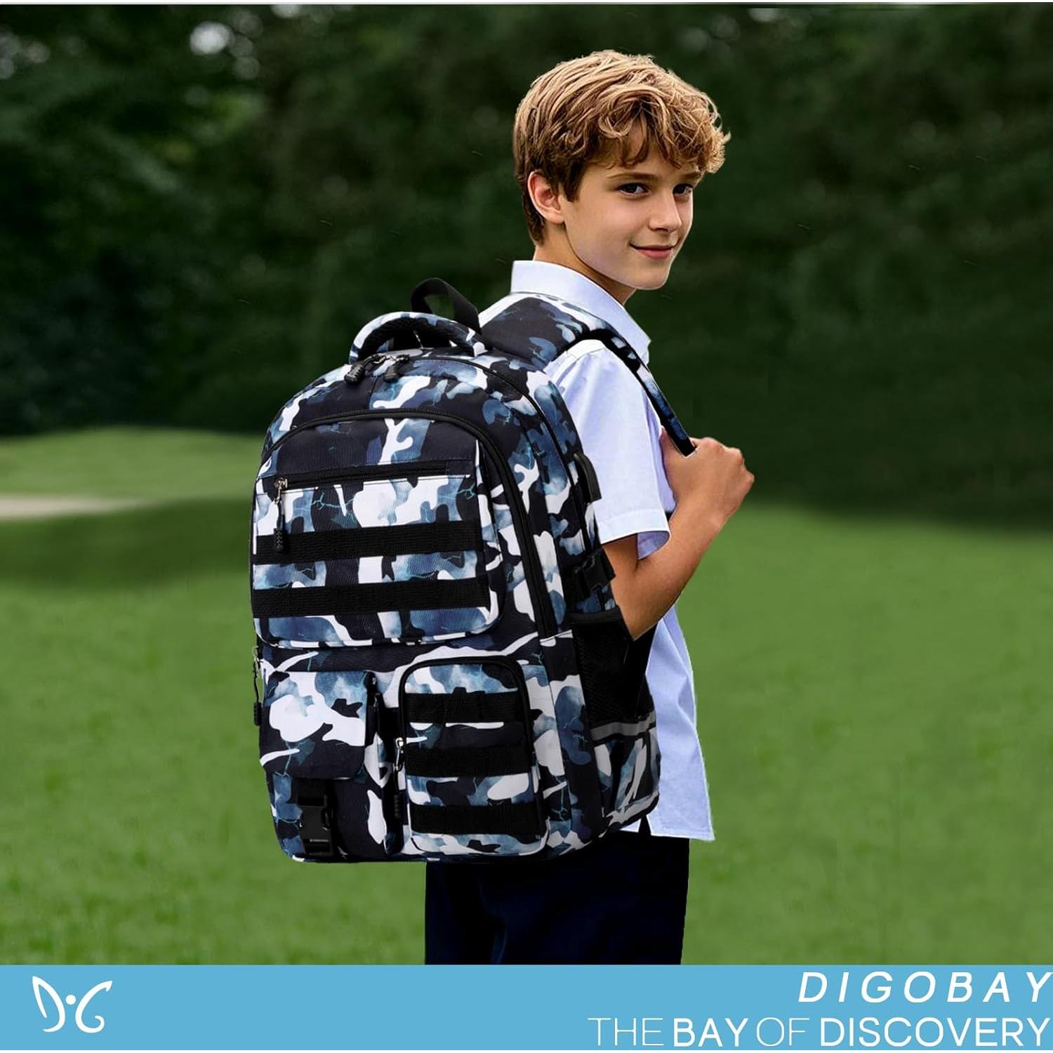 Mochila Camo Táctica Niños 30x45cm con Almuerzo y Estuche