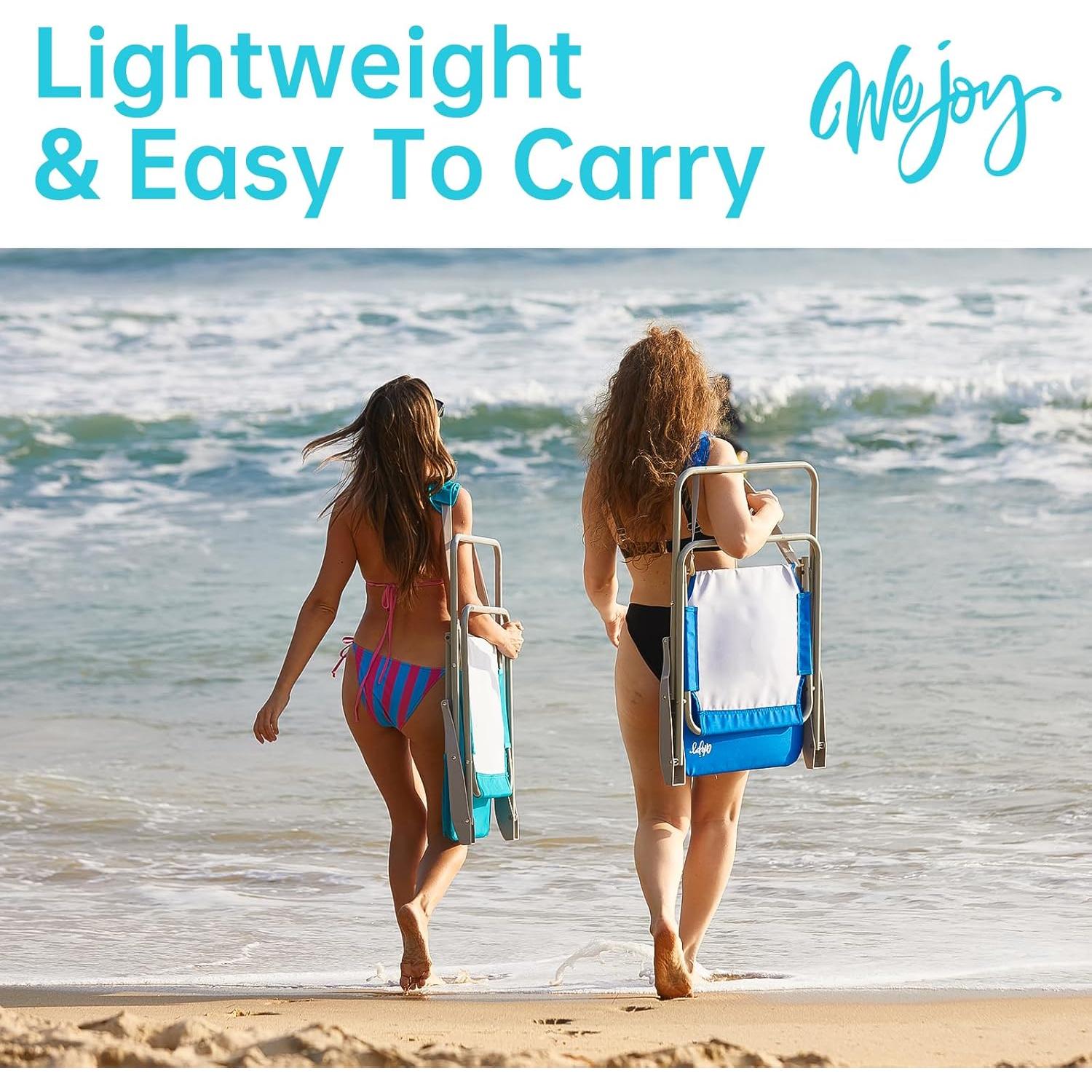 Silla de Playa Plegable WEJOY BC Azul Respaldo Alto 136kg