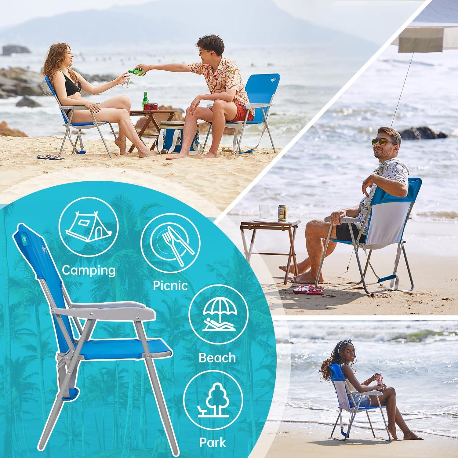 Silla de Playa Plegable WEJOY BC Azul Respaldo Alto 136kg