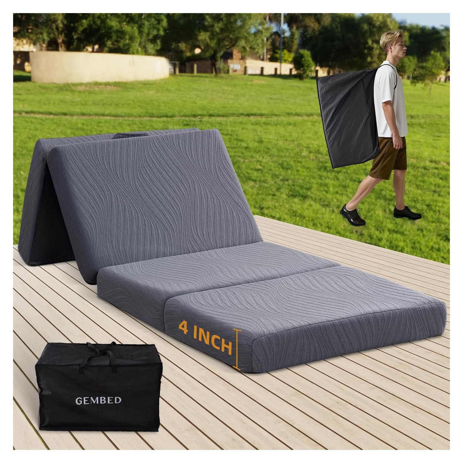 Colchón de Camping GEMBED Twin XL 4 Pulgadas Espuma Viscoelástica