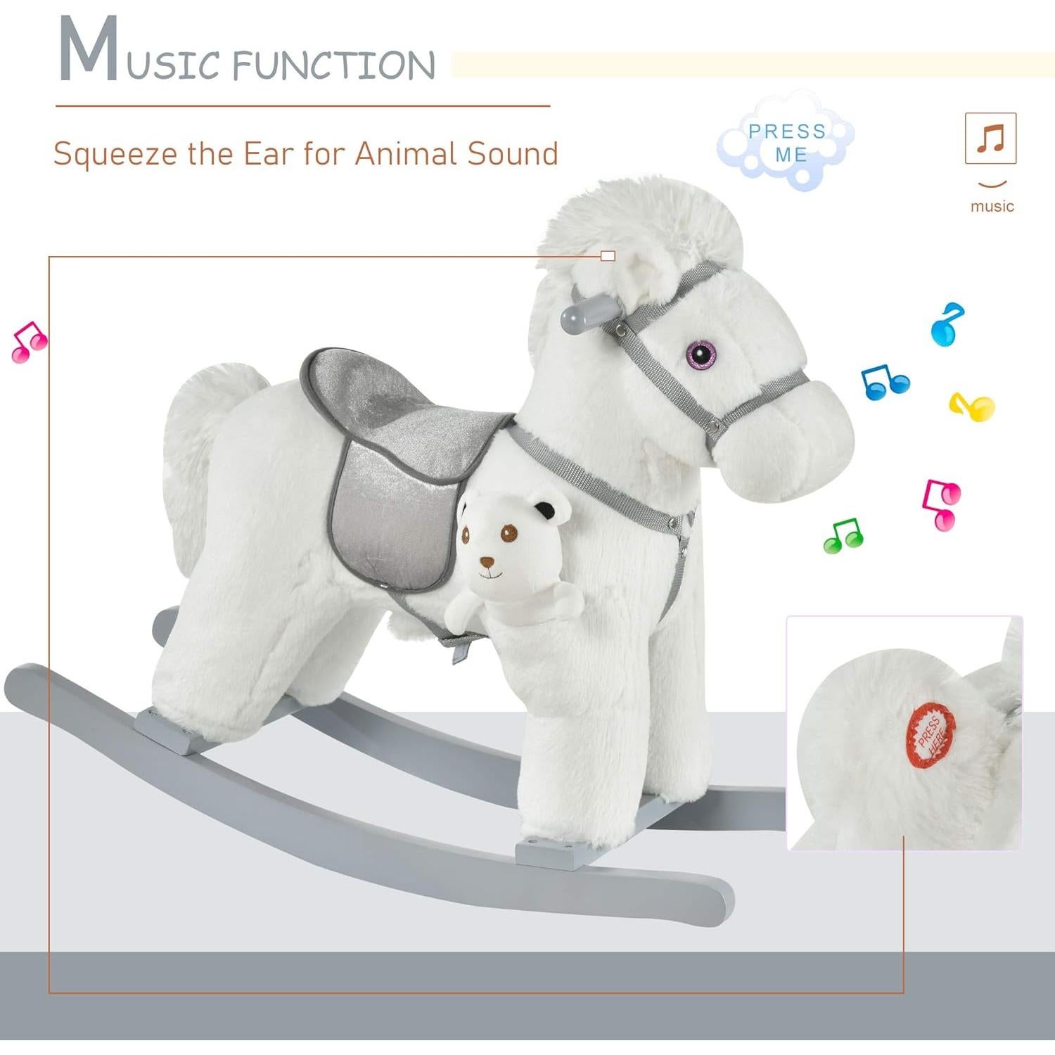 Caballo de Madera para Niños Aosom Blanco con Sonidos