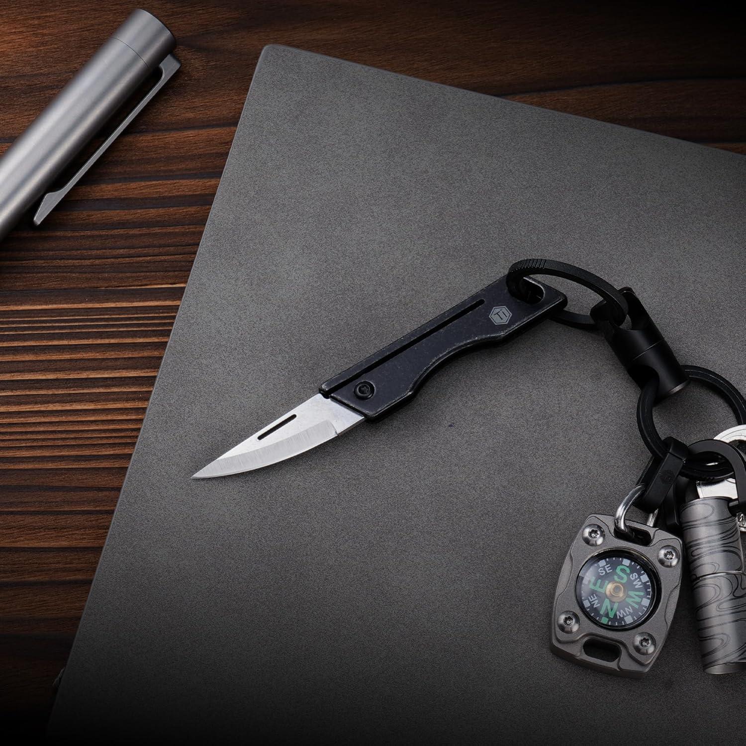 Cuchillo de bolsillo KeyUnity KK06BK de titanio - Hoja D2 5.58 cm