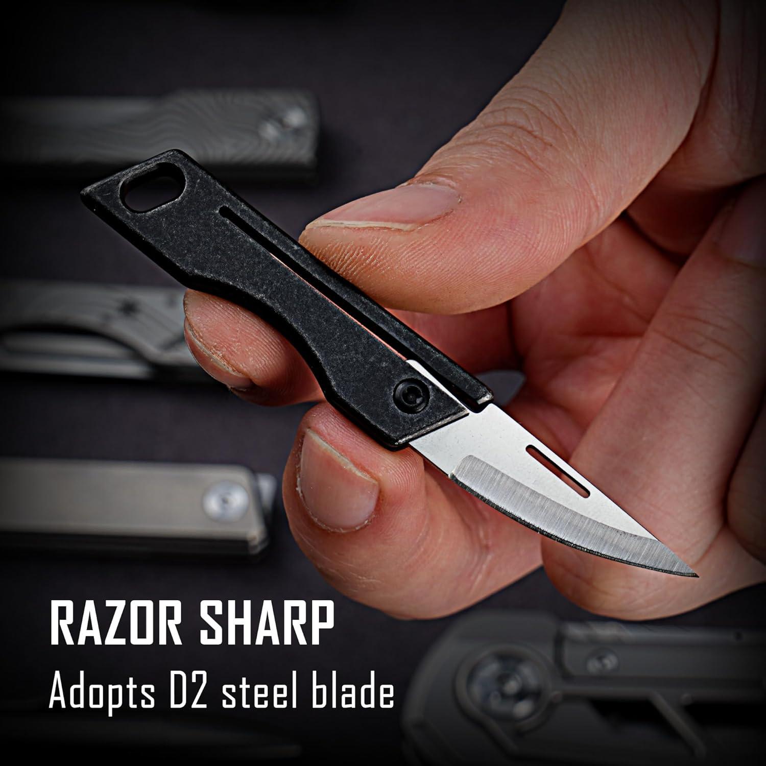 Cuchillo de bolsillo KeyUnity KK06BK de titanio - Hoja D2 5.58 cm