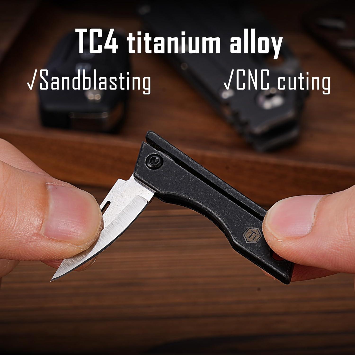 Cuchillo de bolsillo KeyUnity KK06BK de titanio - Hoja D2 5.58 cm