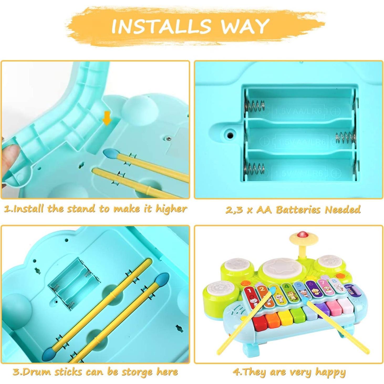 Juguete Musical 3 en 1 AugToy Piano Xilófono Batería 1-3 Años