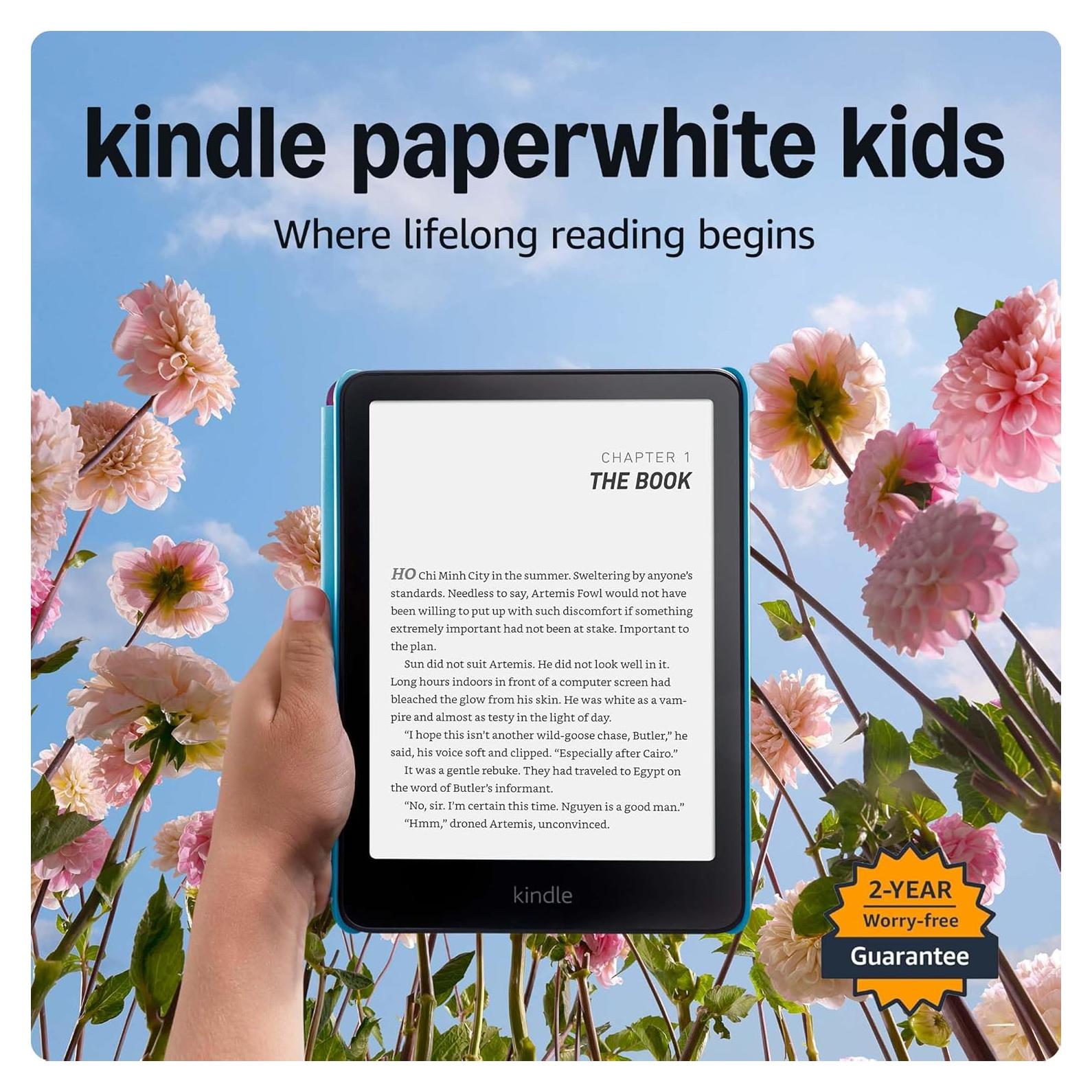 Amazon Kindle Paperwhite Kids 16GB (newest model) – larger 7" glare-free display – Kids read an average of 1+ hour per day with Kindle – Cyber City