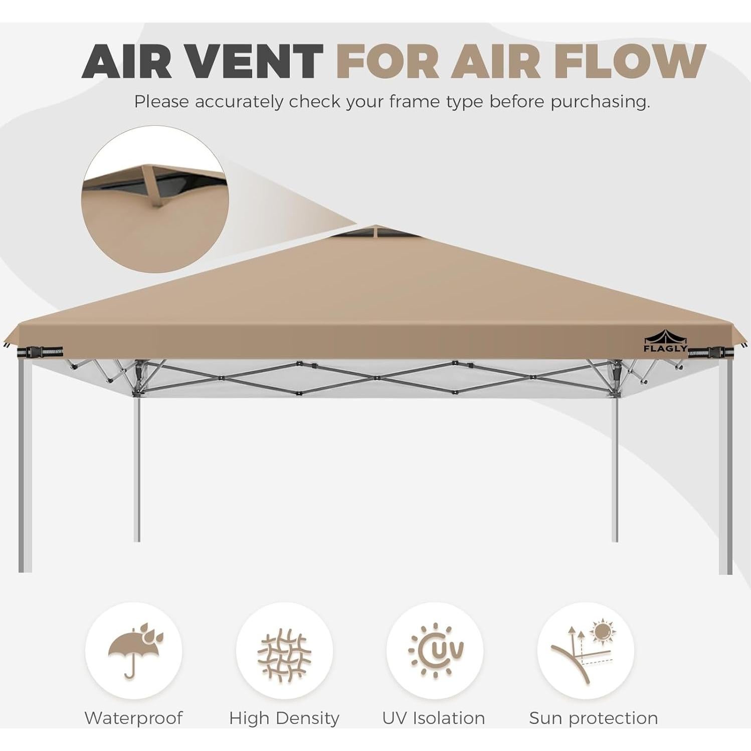 Cubierta Superior de Carpa FLAGLY 10x10ft Impermeable Caqui
