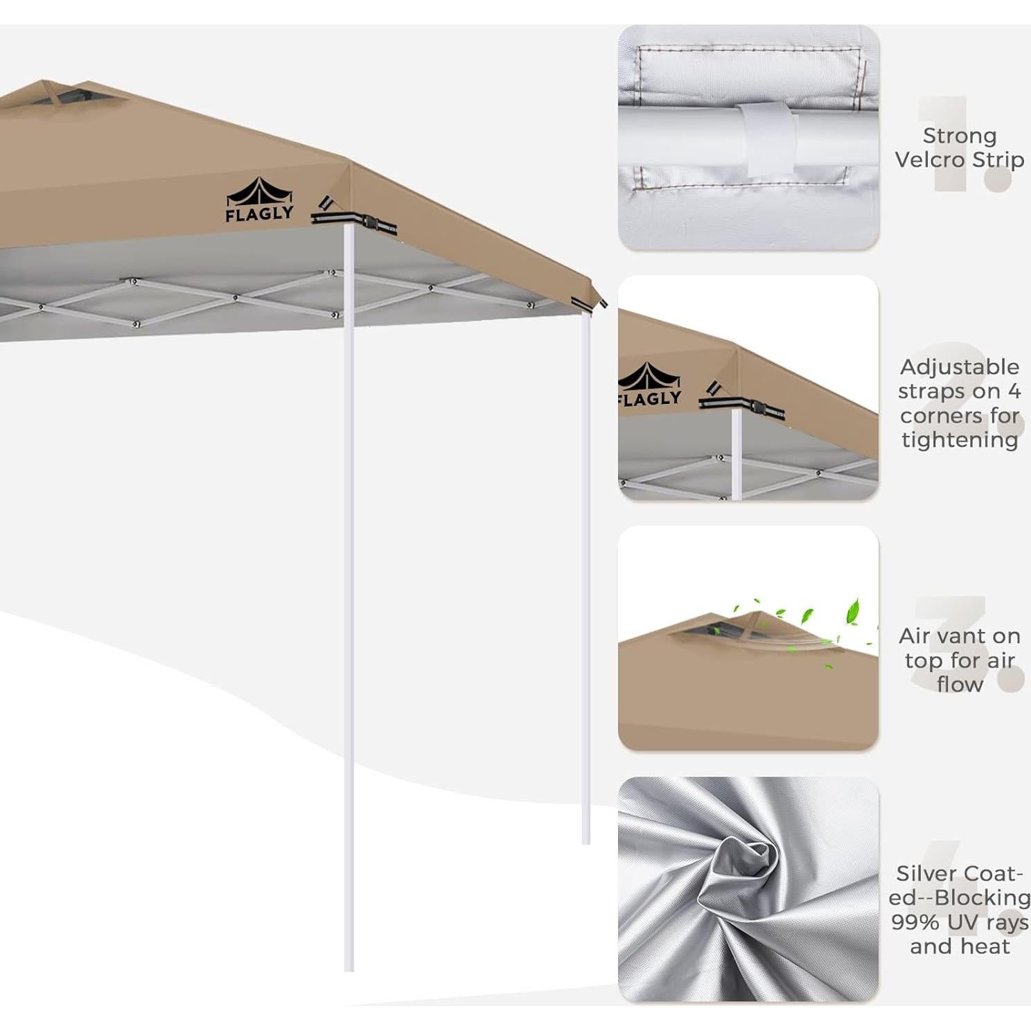 Cubierta Superior de Carpa FLAGLY 10x10ft Impermeable Caqui