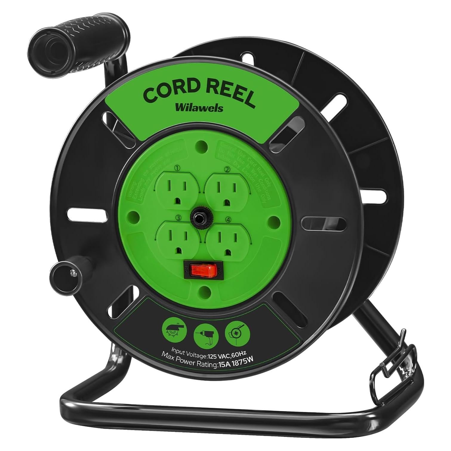 Carrete de Almacenamiento de Cable WILAWELS 15A 30.48m Verde