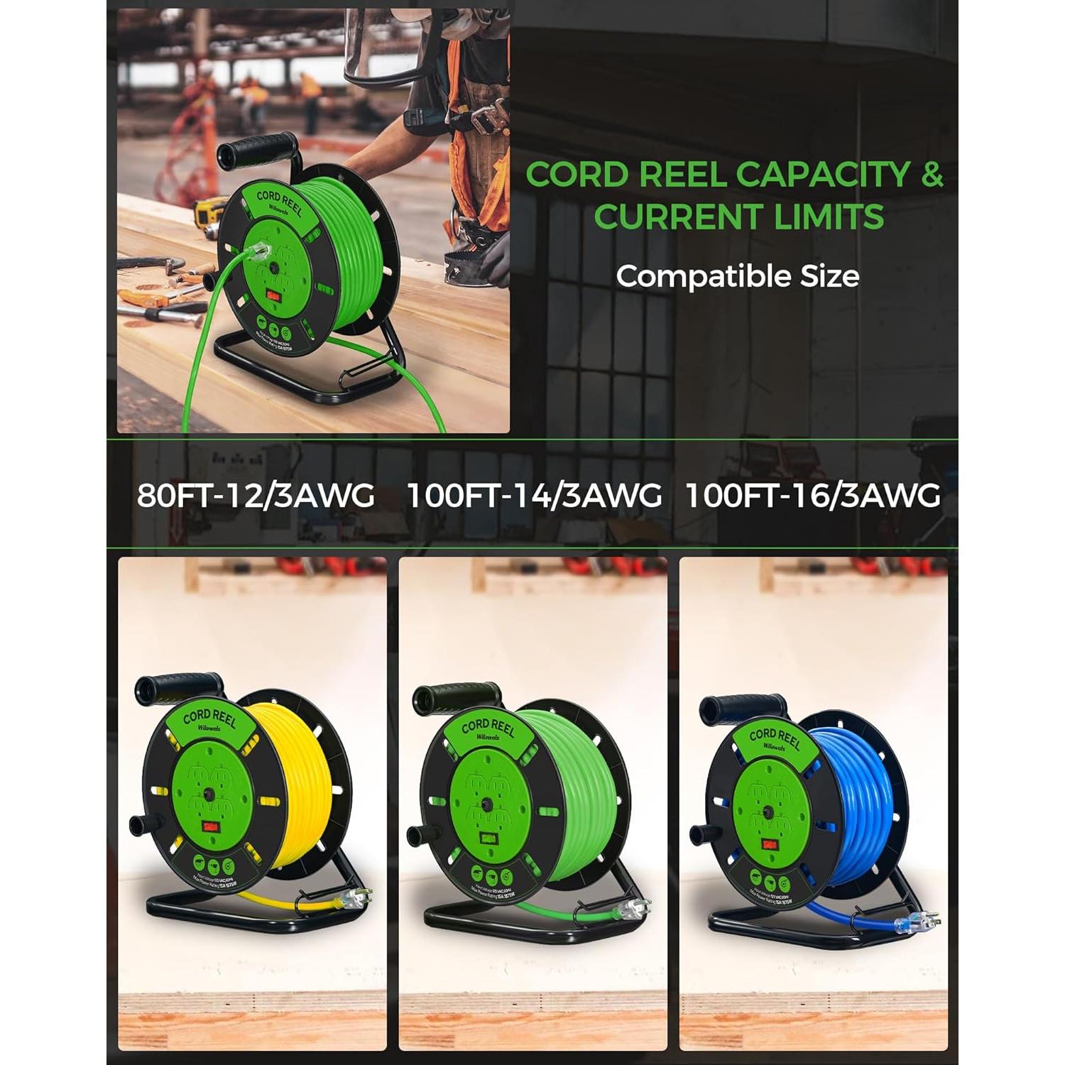 Carrete de Almacenamiento de Cable WILAWELS 15A 30.48m Verde