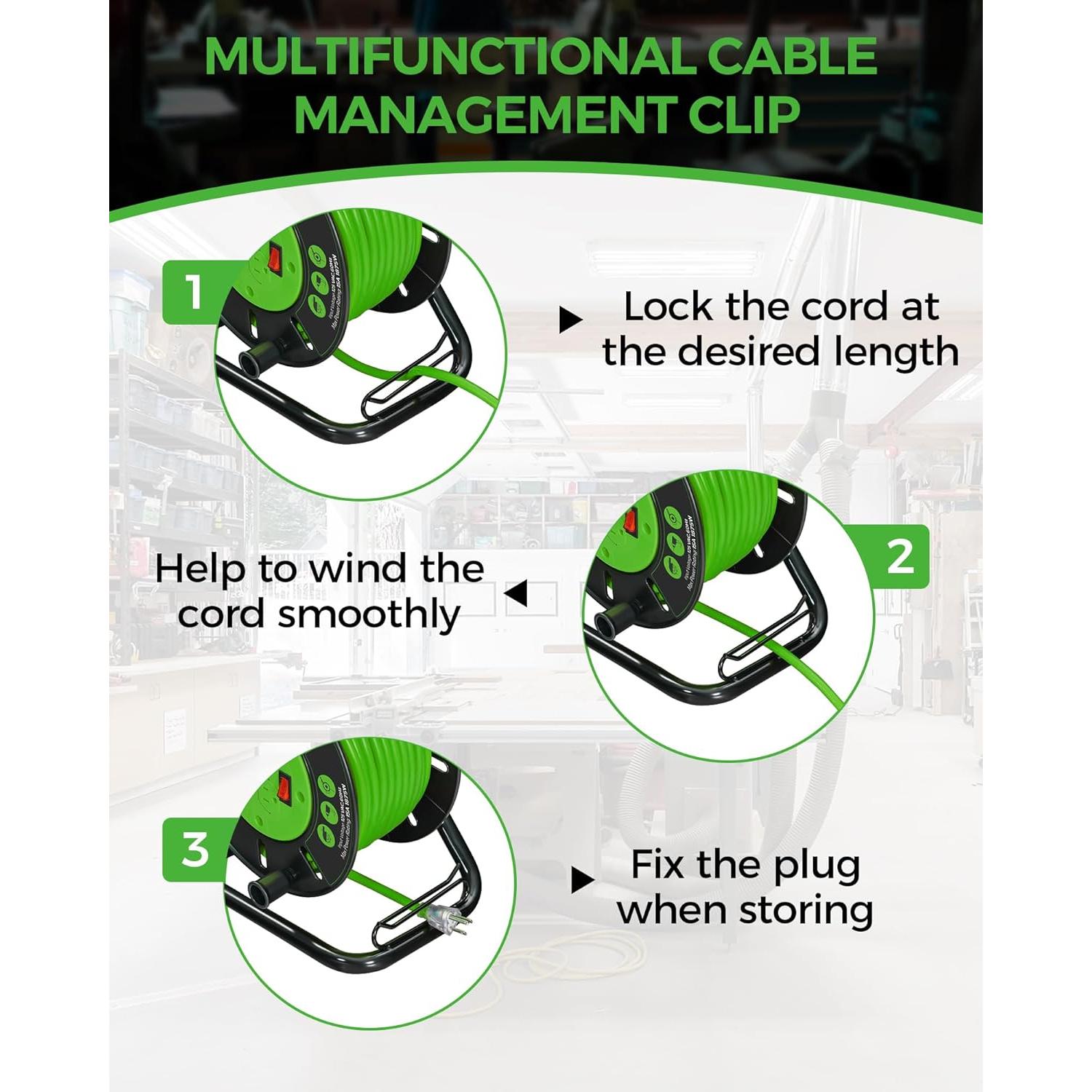Carrete de Almacenamiento de Cable WILAWELS 15A 30.48m Verde
