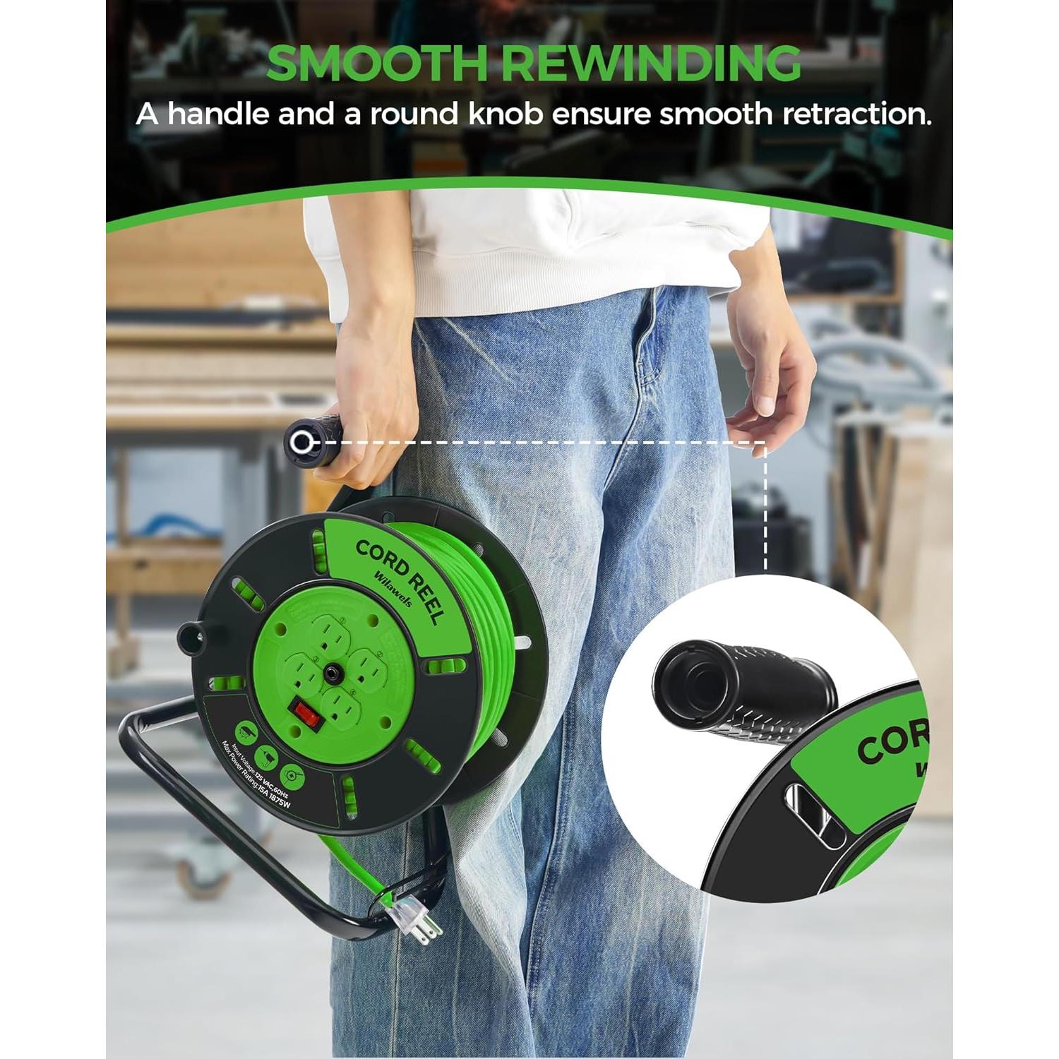 Carrete de Almacenamiento de Cable WILAWELS 15A 30.48m Verde
