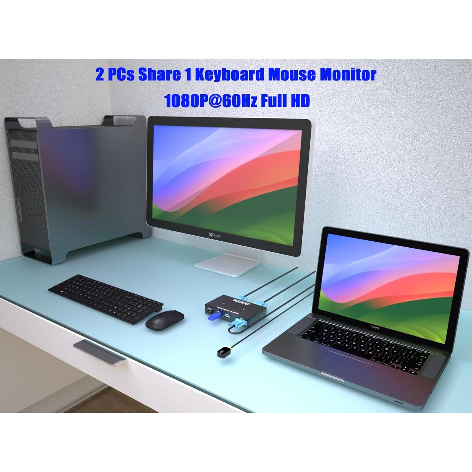 Conmutador KVM VGA 2 Puertos DiamondTiger con 2 Cables USB