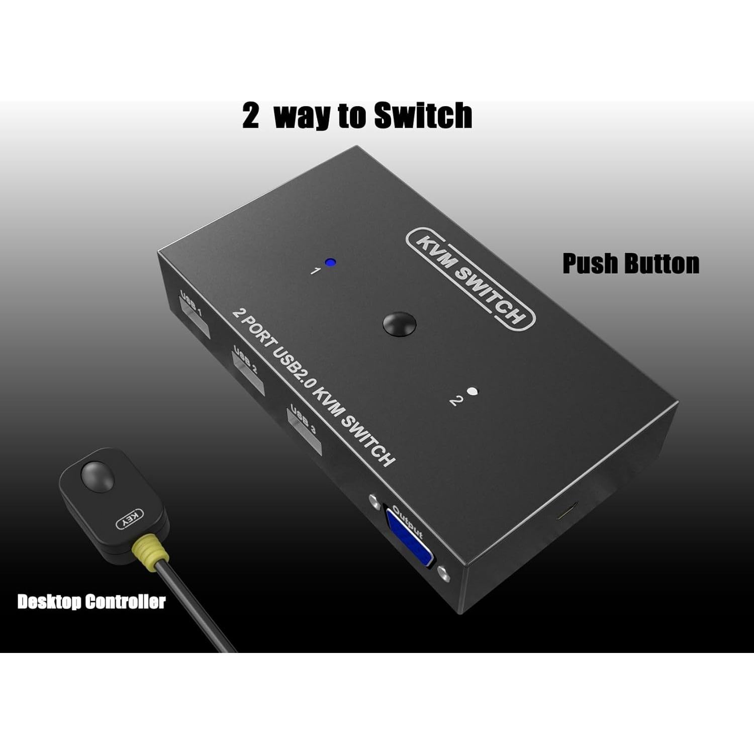Conmutador KVM VGA 2 Puertos DiamondTiger con 2 Cables USB