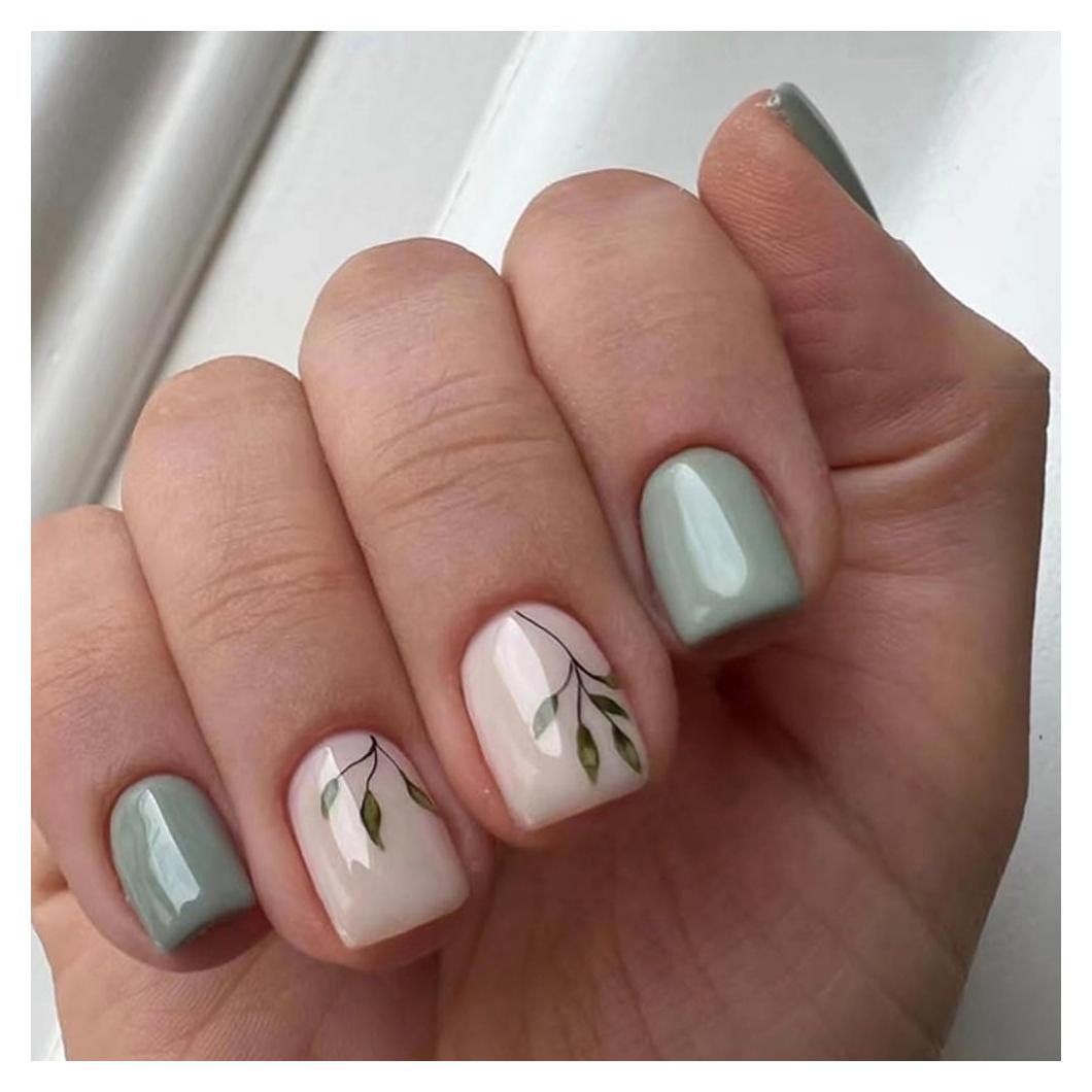 Uñas Postizas Cortas Cuadradas OHWODA 24 Piezas Verde Lago