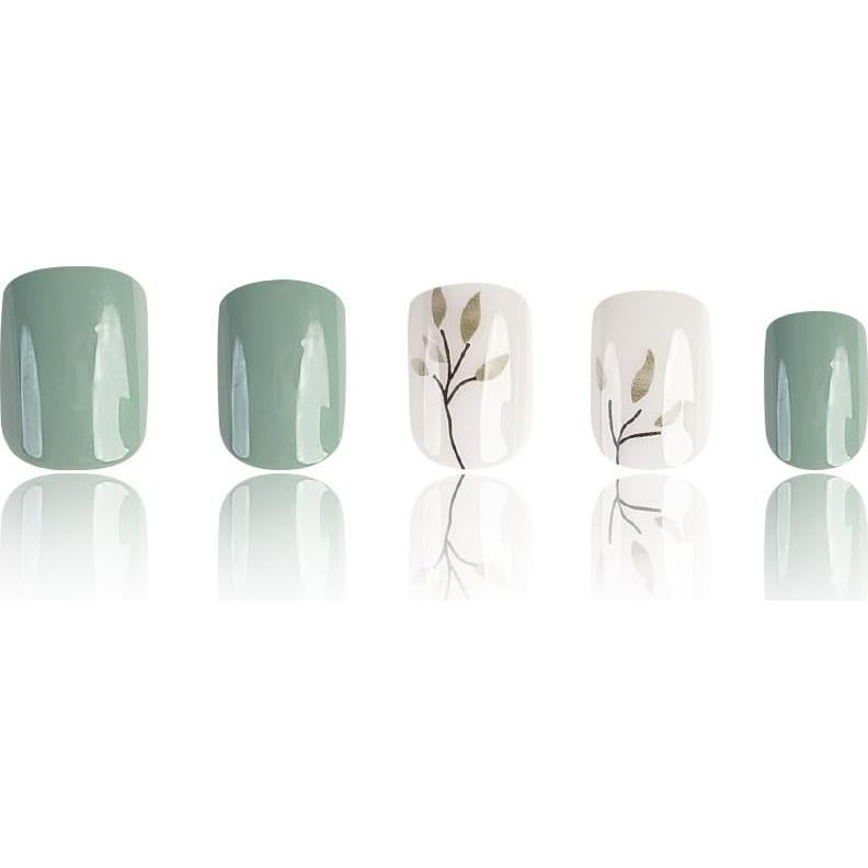 Uñas Postizas Cortas Cuadradas OHWODA 24 Piezas Verde Lago