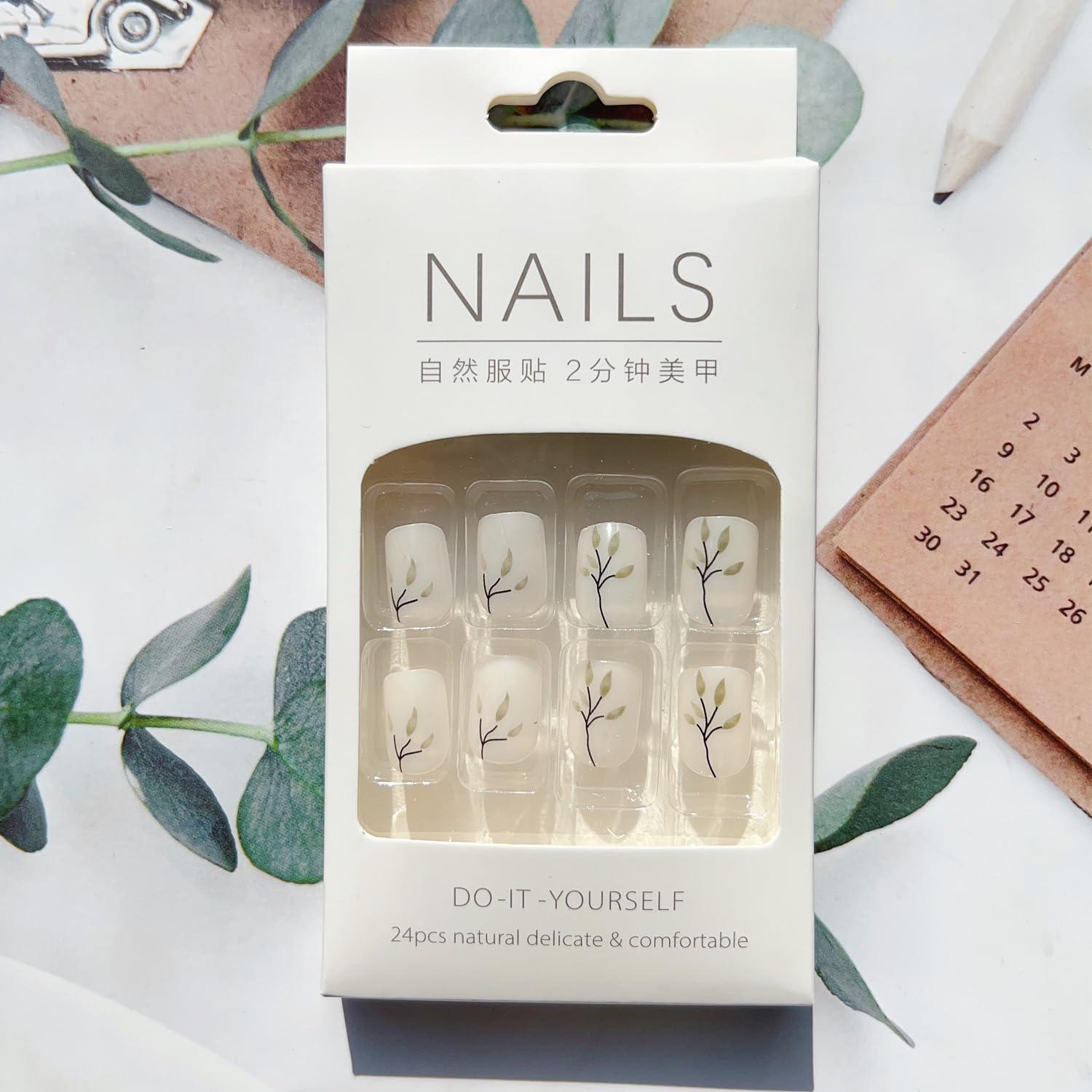 Uñas Postizas Cortas Cuadradas OHWODA 24 Piezas Verde Lago