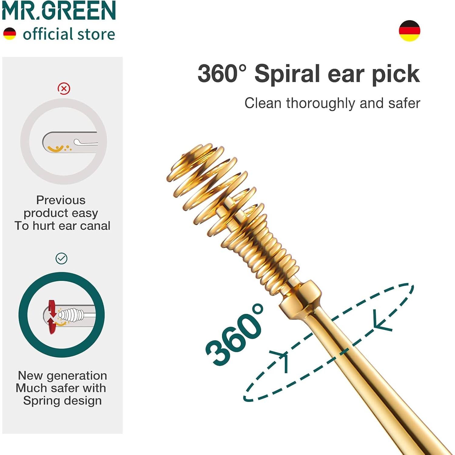 Limpiador de Oídos Espiral MR.GREEN Acero Inoxidable Dorado