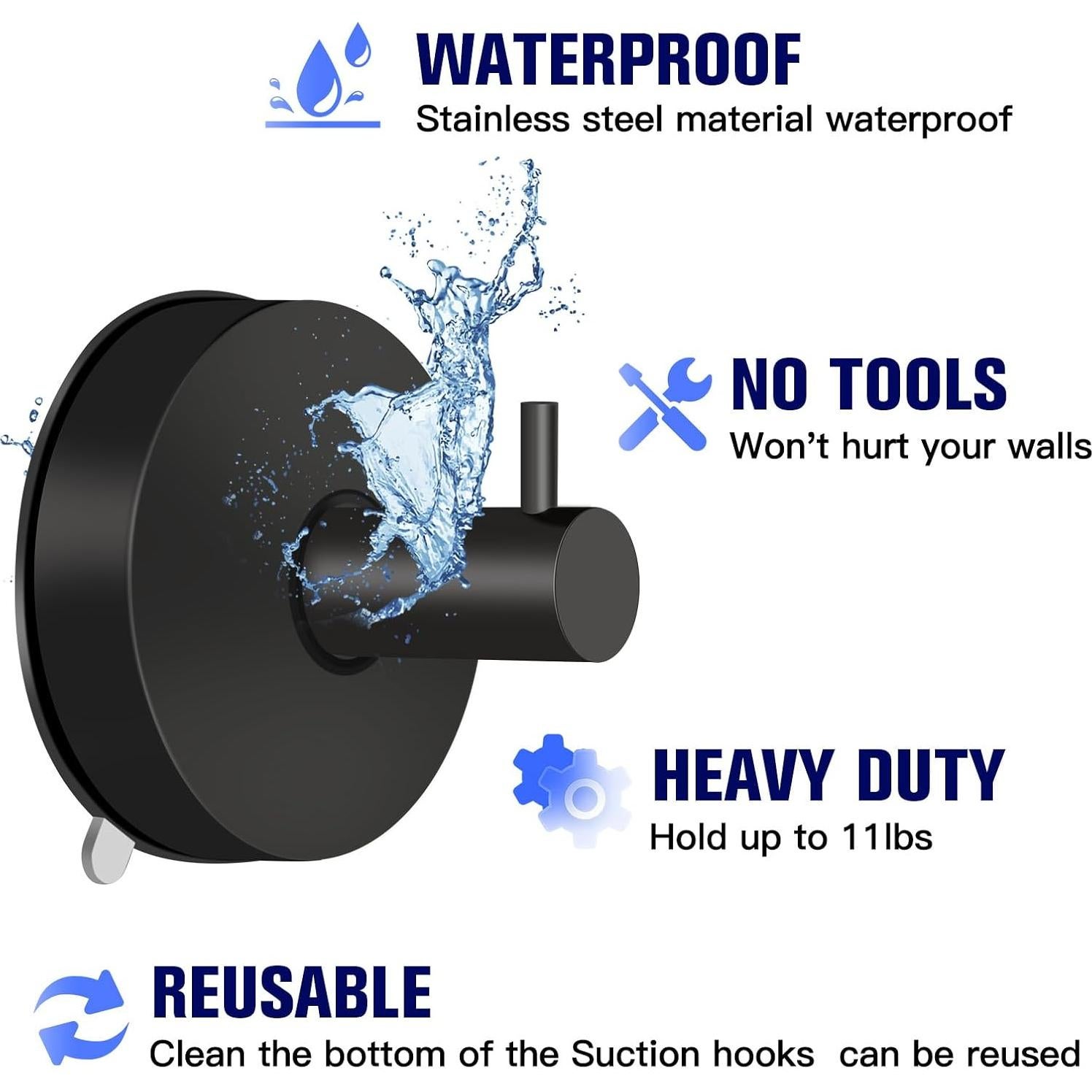 Ganchos de Ventosa Dntorx 2 Piezas Acero Inoxidable Negro