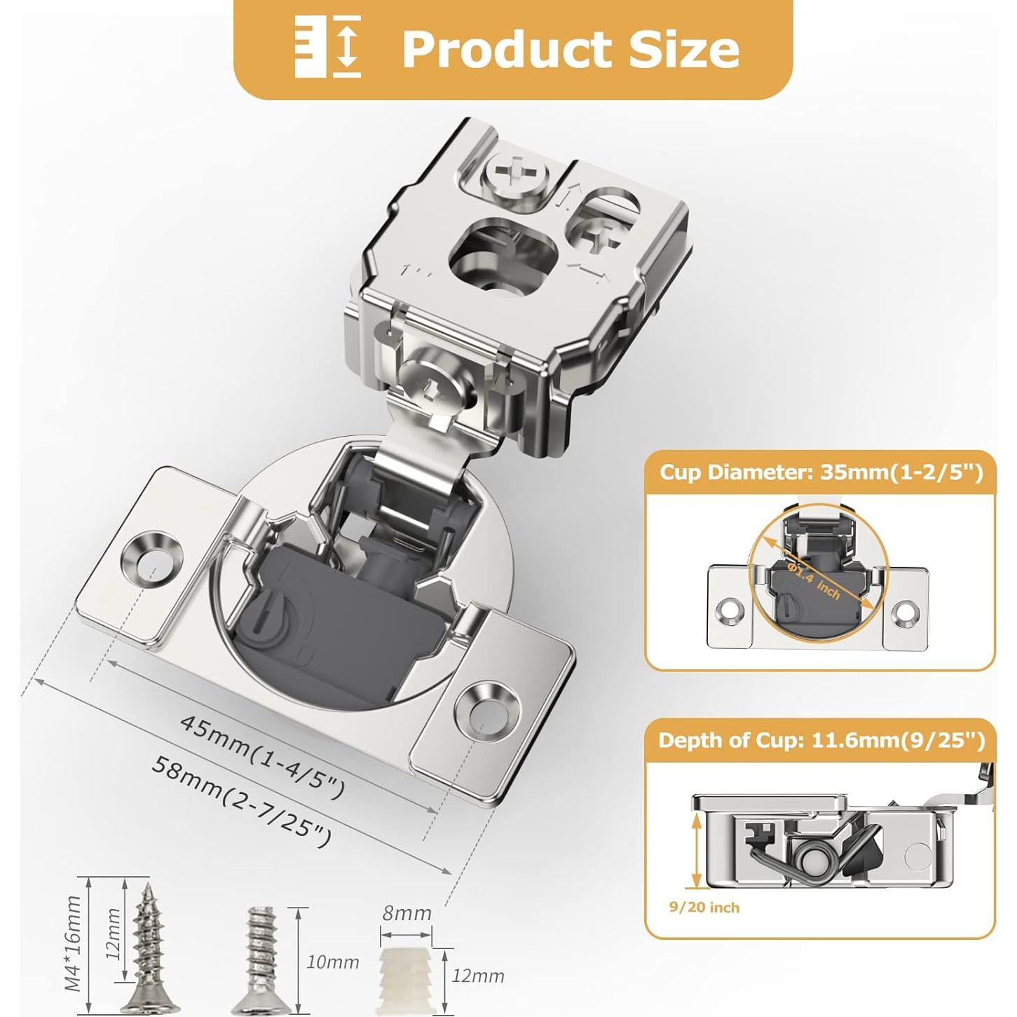 Bisagras de Gabinete Cierre Suave 1" FURNIWARE 10 Piezas