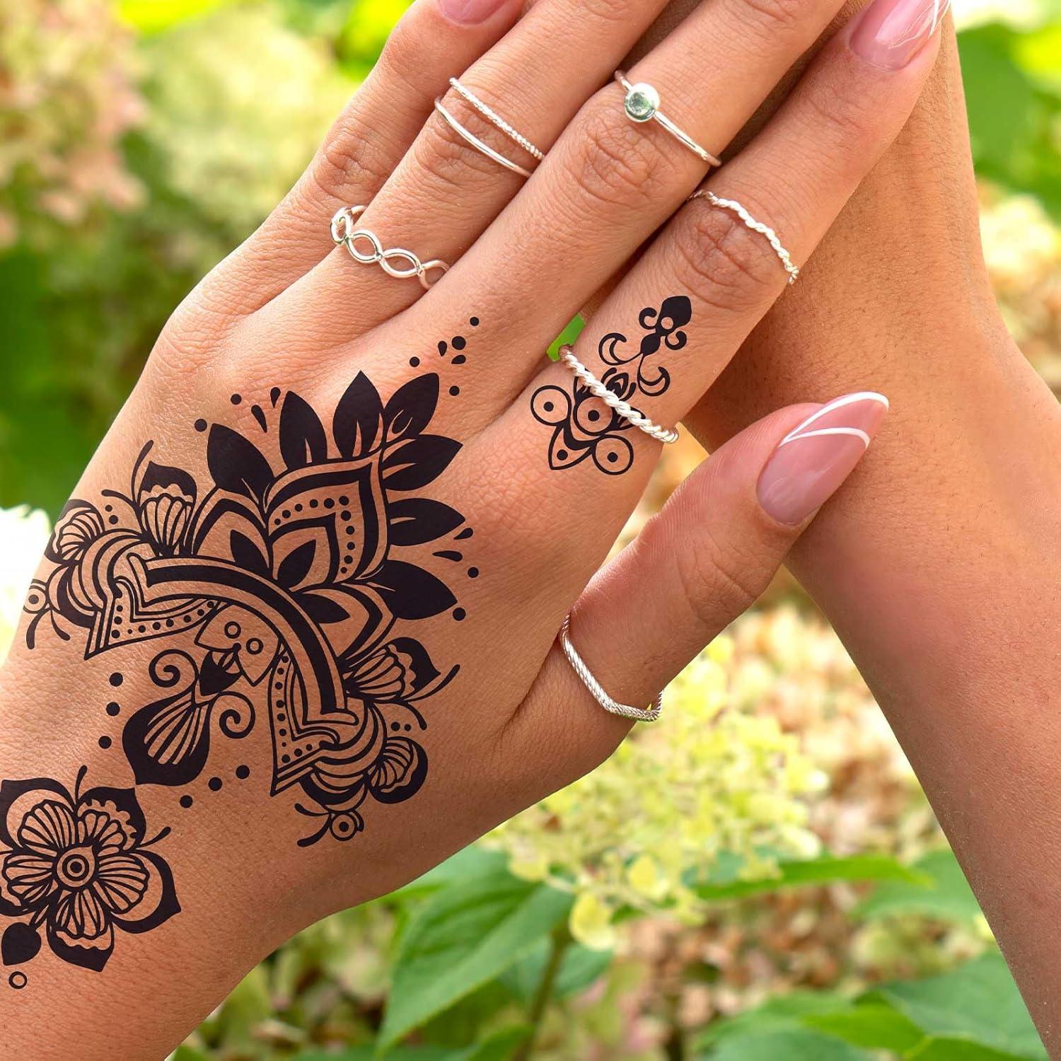 10 Hojas Tatuajes Temporales Henna Negra FUNTATTOO