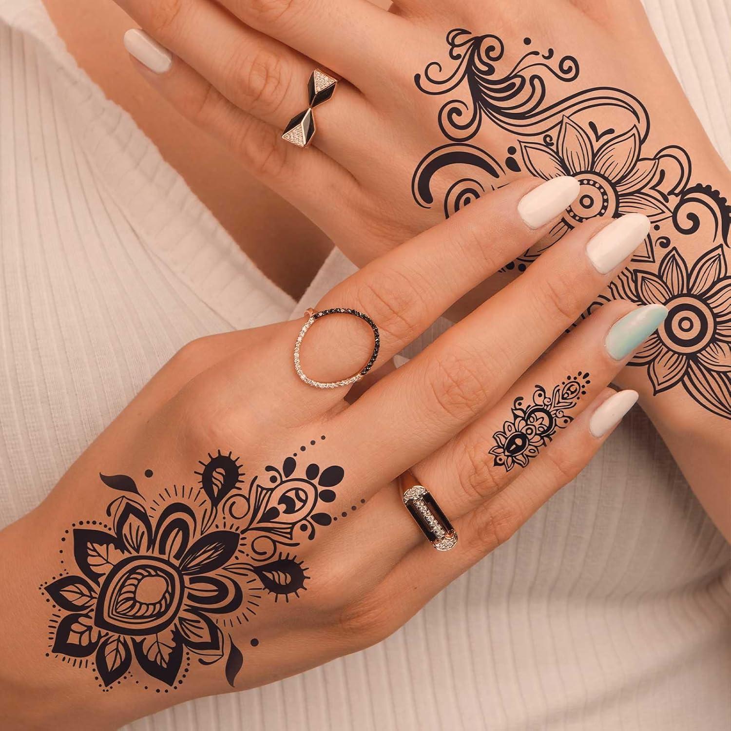 10 Hojas Tatuajes Temporales Henna Negra FUNTATTOO