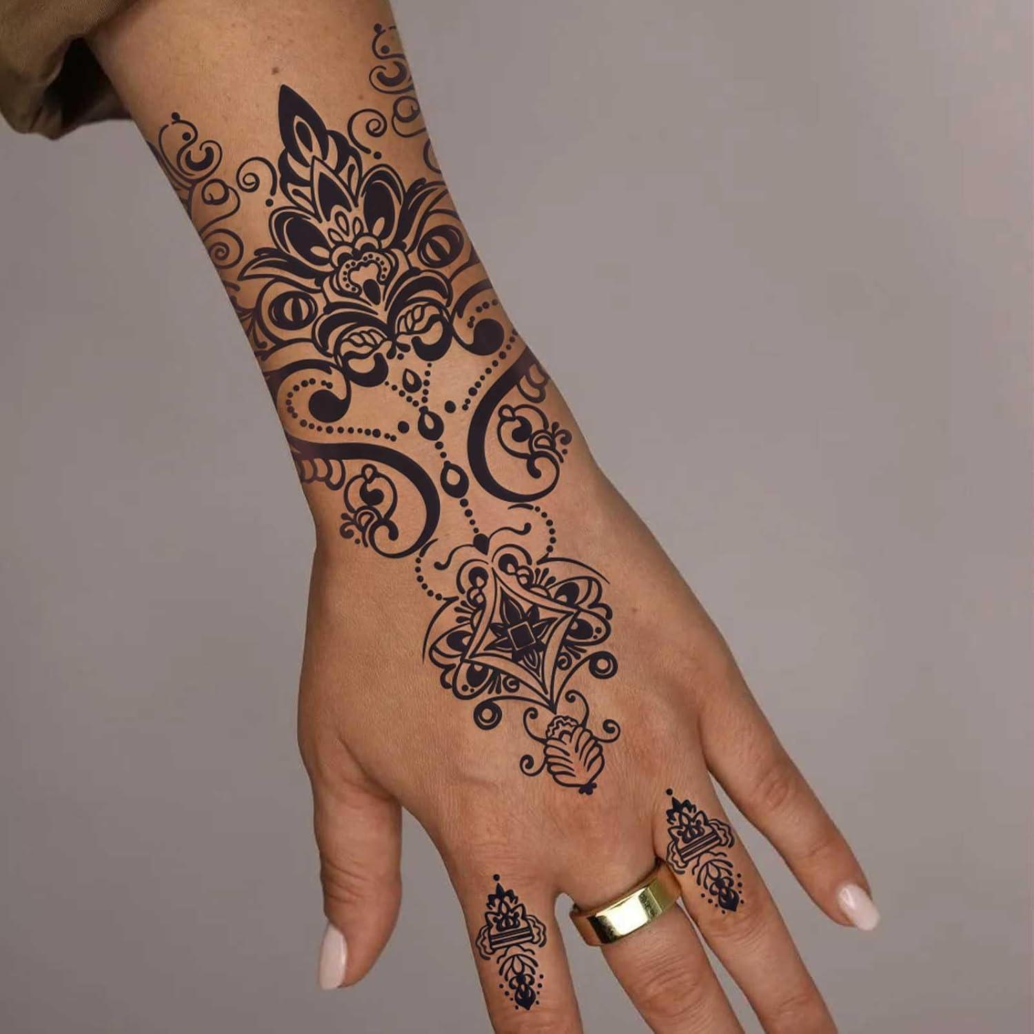 10 Hojas Tatuajes Temporales Henna Negra FUNTATTOO