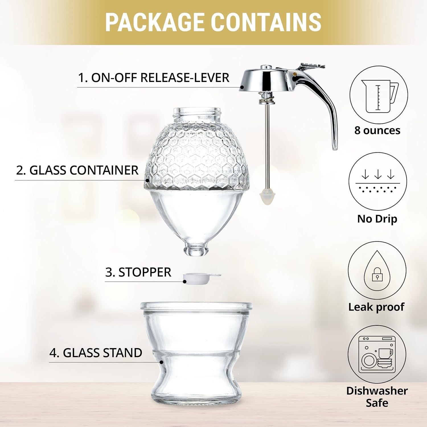 Dispensador de Miel de Vidrio PAULSWAY 236 ml con Soporte