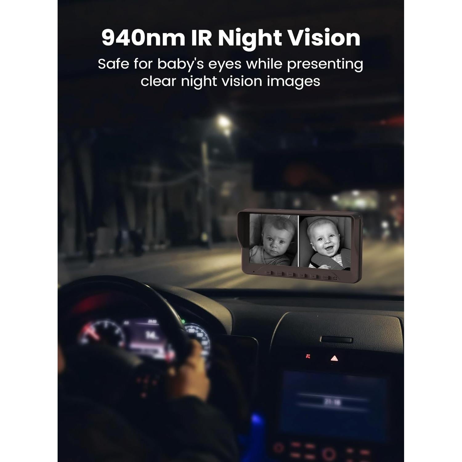 Cámara de Auto para Bebés GROWNSY 7" HD con 2 Cámaras y Visión Nocturna