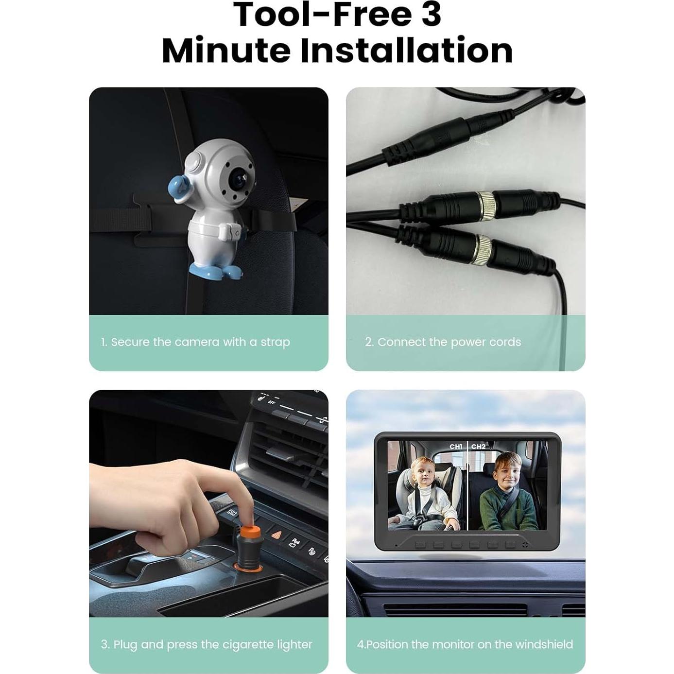 Cámara de Auto para Bebés GROWNSY 7" HD con 2 Cámaras y Visión Nocturna