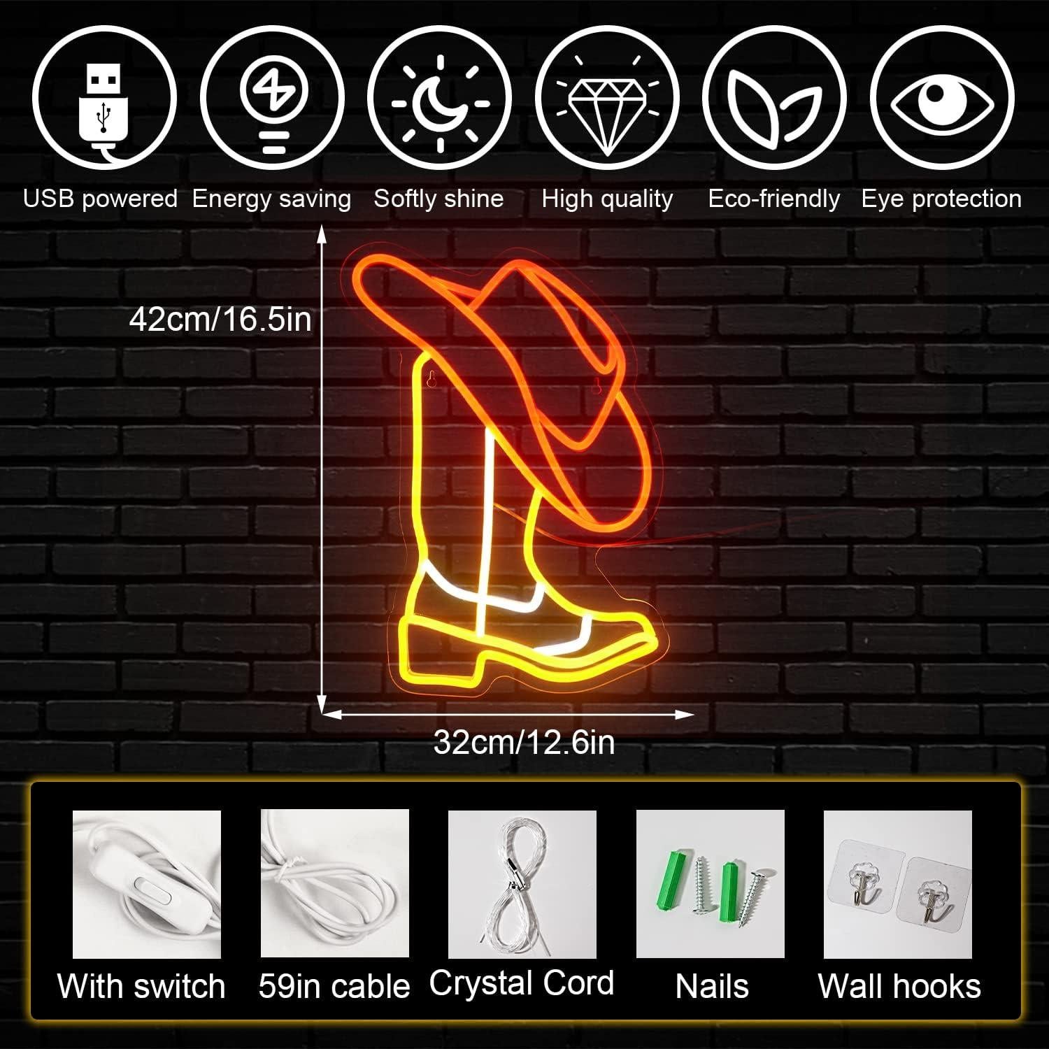 Cartel de Neón LED Horseneon Sombrero y Botas Vaquero 42x32cm