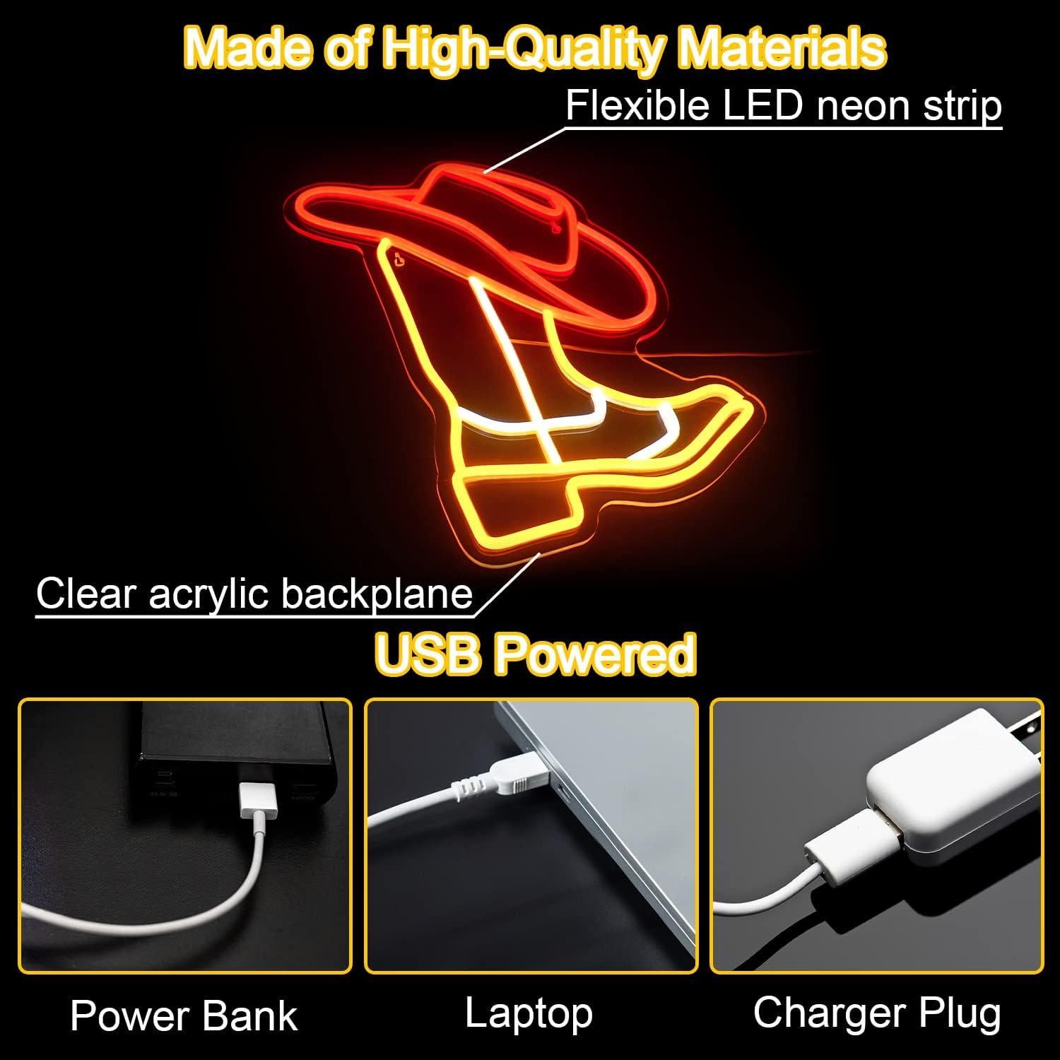 Cartel de Neón LED Horseneon Sombrero y Botas Vaquero 42x32cm