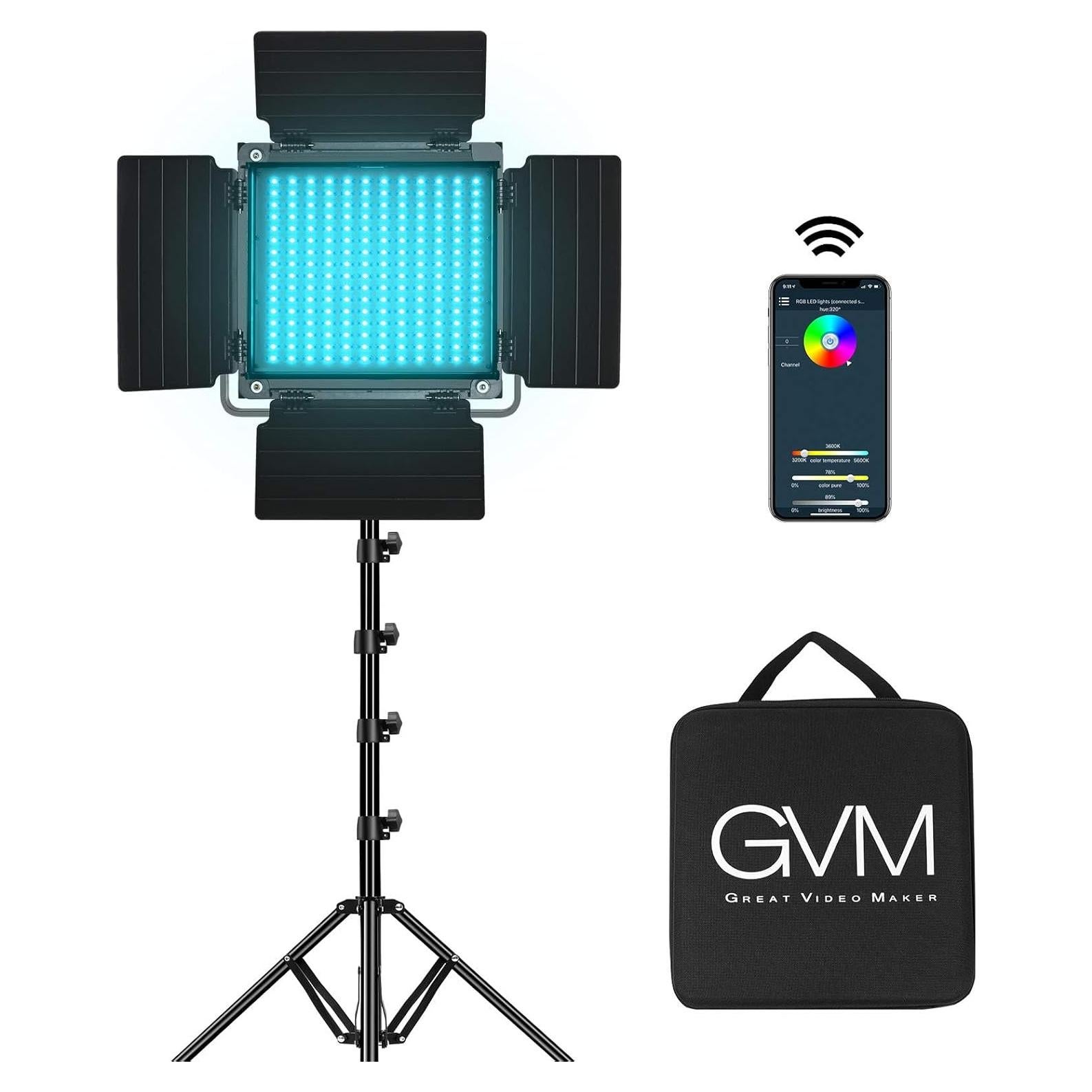 Luz de Video LED RGB GVM 800D con Control APP 3200-5600K