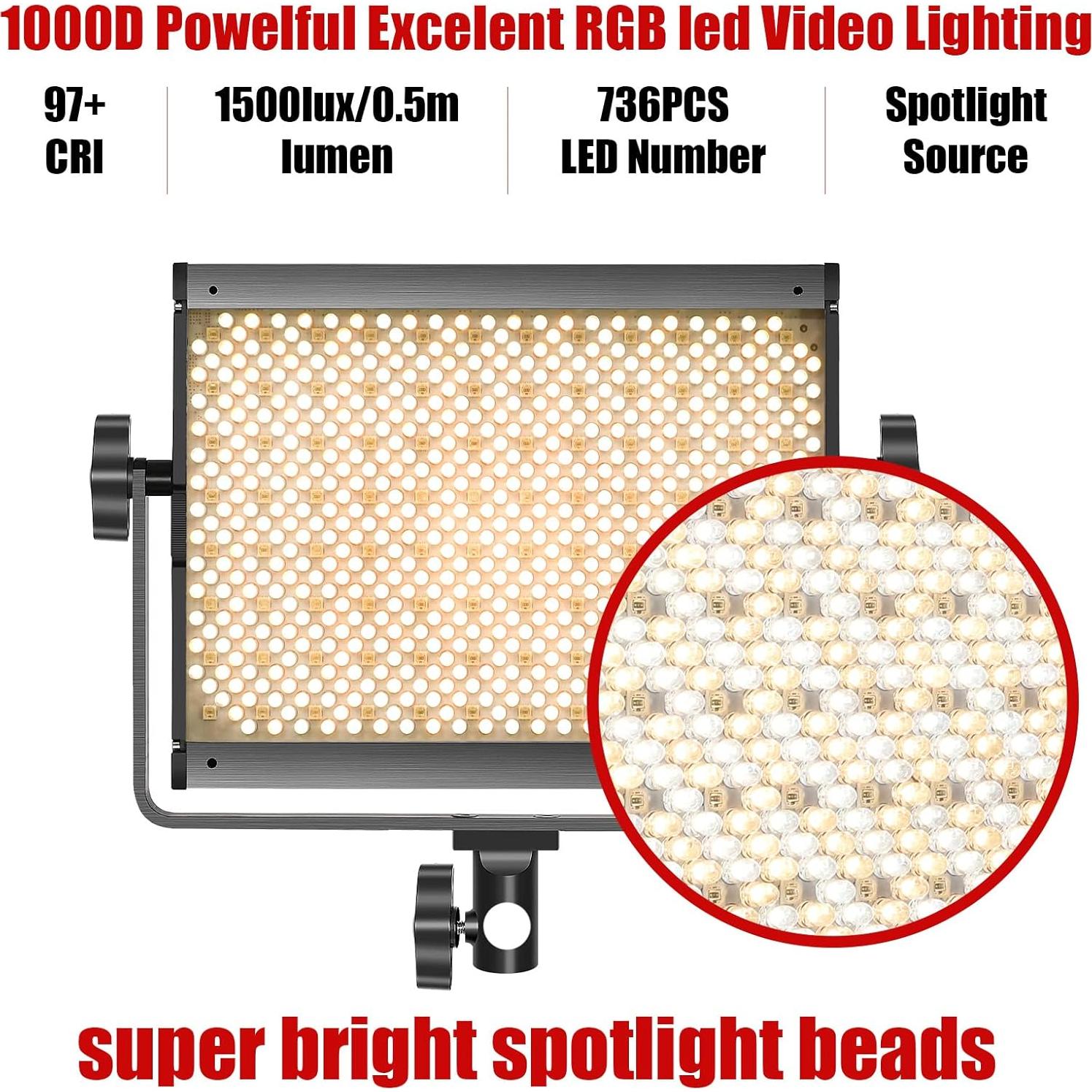 Luz de Video LED RGB GVM 800D con Control APP 3200-5600K