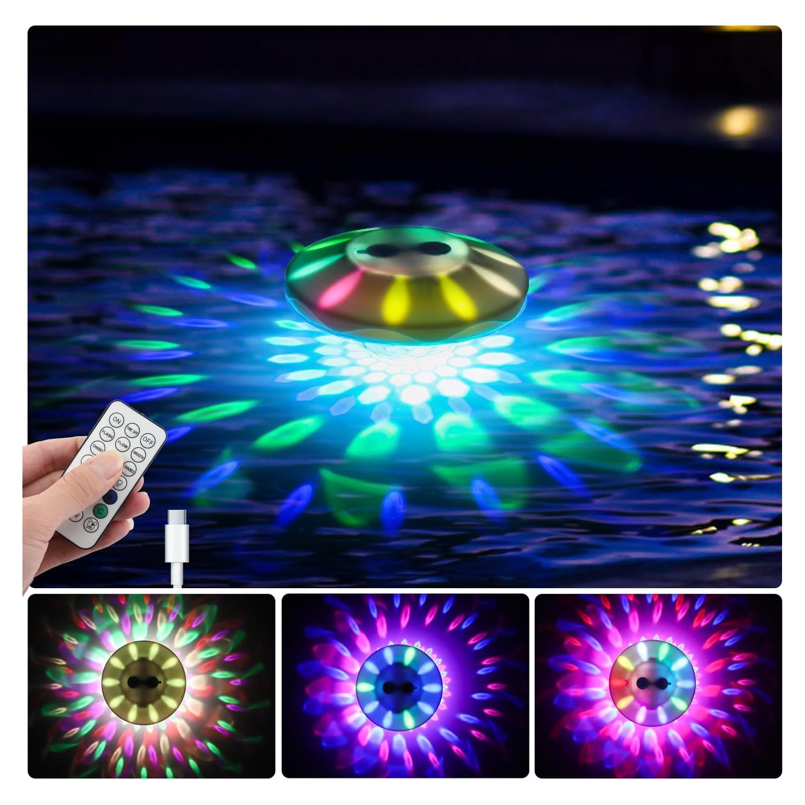 Luces Flotantes para Piscina QOLNBY IP68 Recargables 5000 Lúmenes