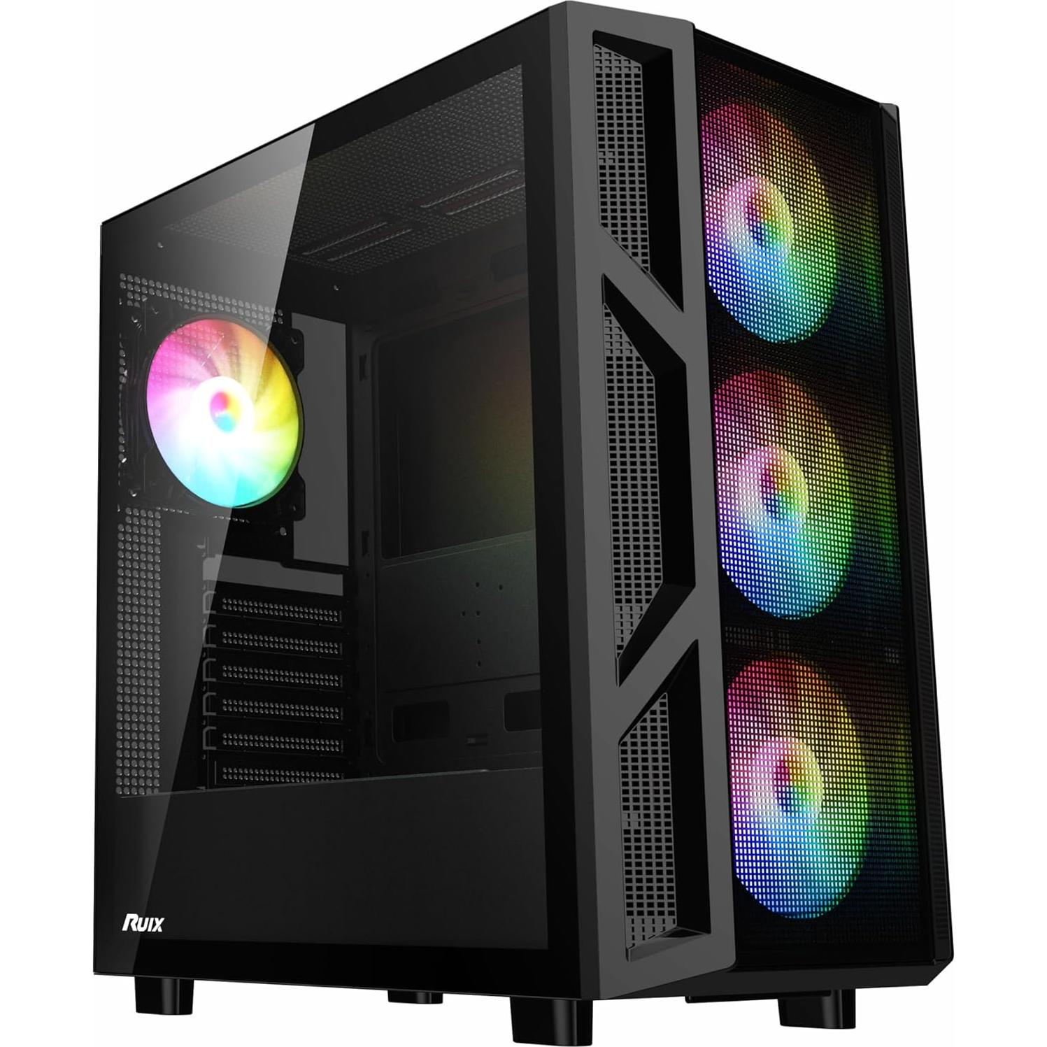 Caja de PC RUIX CV103 Mid-Tower ATX con 4 Ventiladores RGB