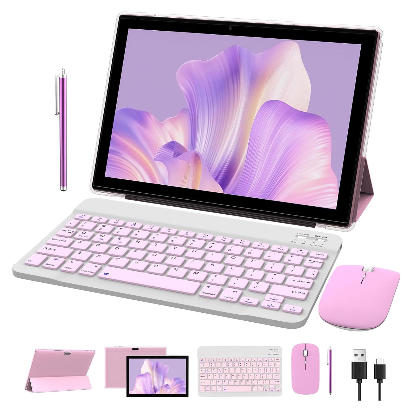 Tableta 2 en 1 NOVOJOY 10.1" Android 14, 64GB, 8GB RAM Rosa