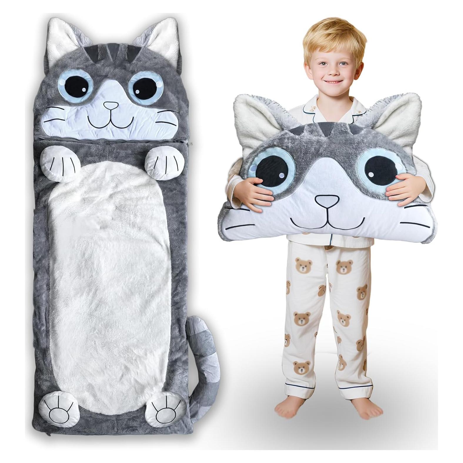 Saco de dormir Micling gris gato para niños 3-12 años