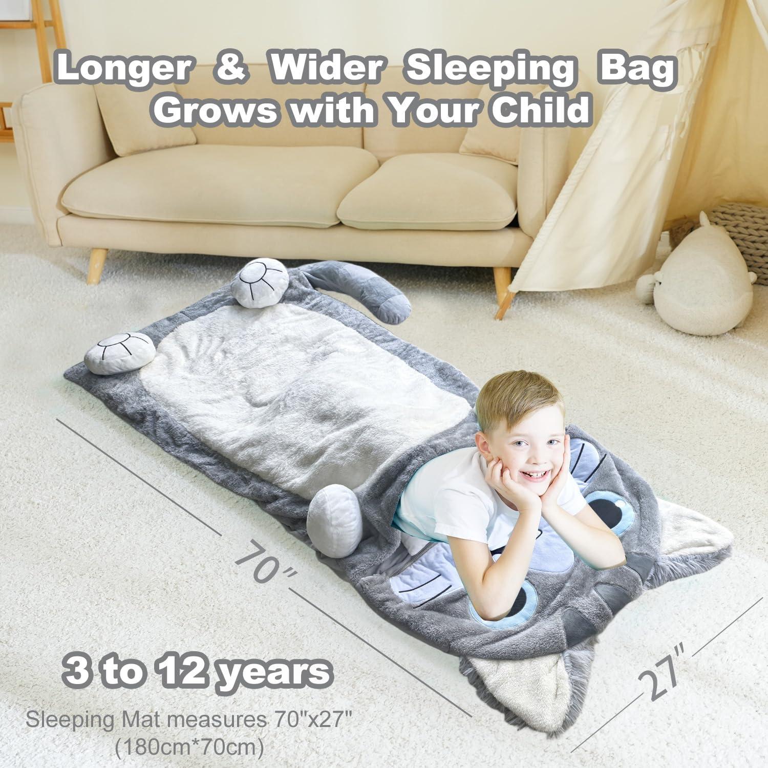 Saco de dormir Micling gris gato para niños 3-12 años