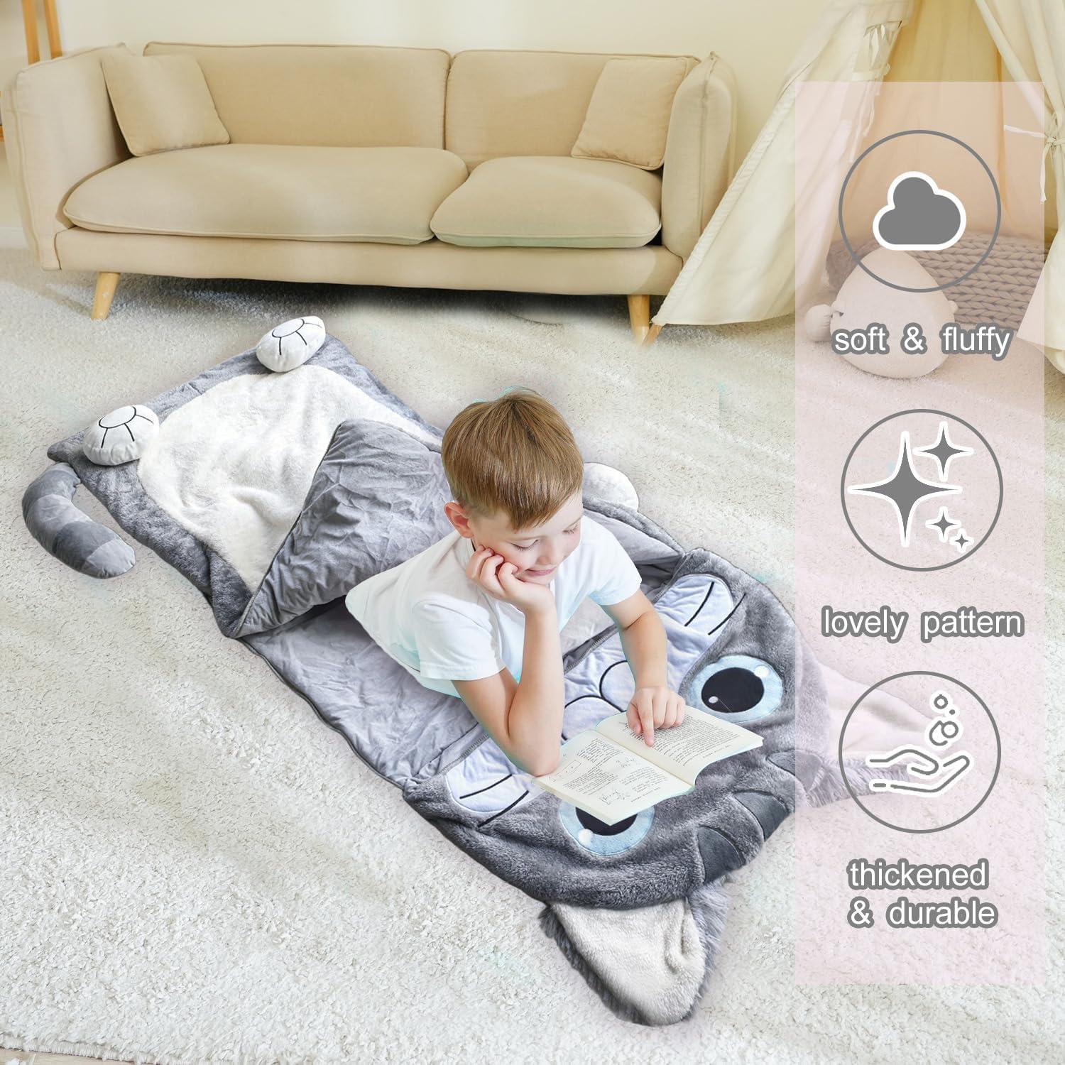 Saco de dormir Micling gris gato para niños 3-12 años