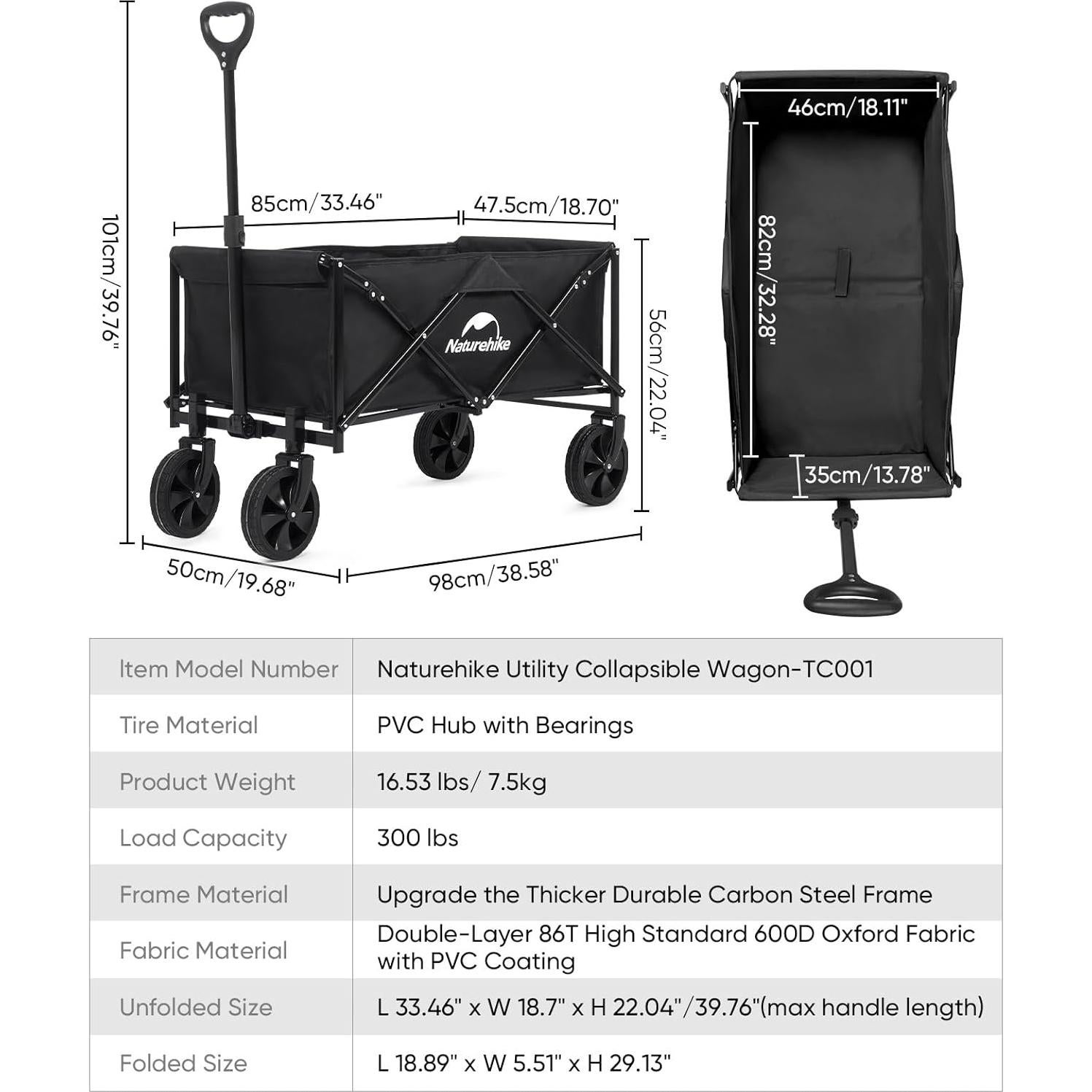 Carro de Playa Plegable Naturehike 300kg con Ruedas Todo Terreno