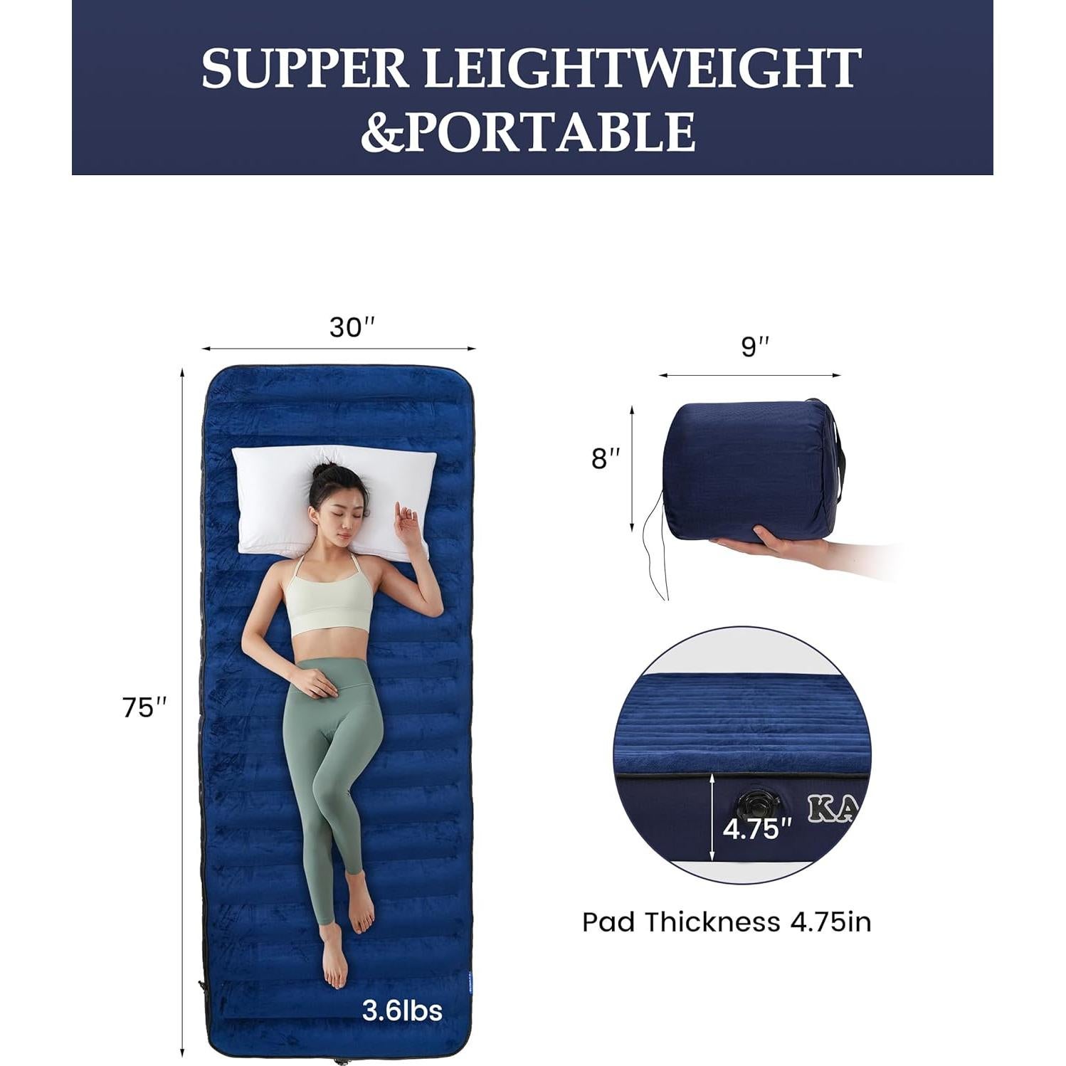 Colchón Inflable Kampair Individual 12.06 cm Azul para Camping