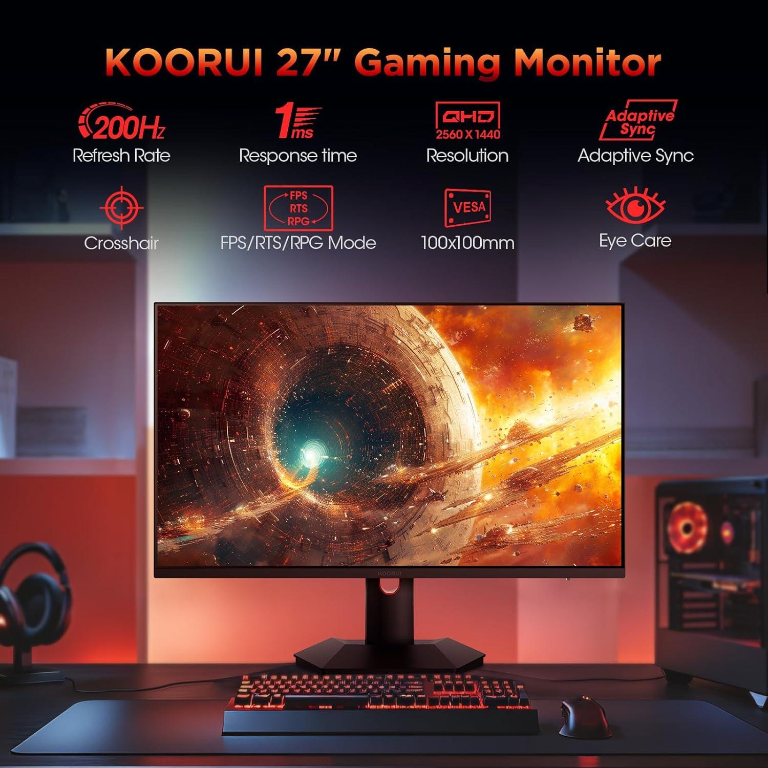 Monitor KOORUI 27" QHD 1ms 200Hz Mini-LED Ajustable