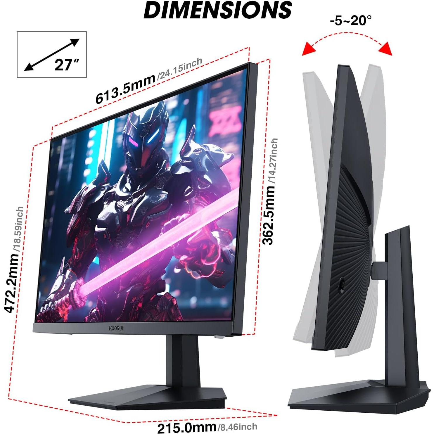 Monitor de Juegos KOORUI 27" FHD 240Hz 1ms Negro GN02