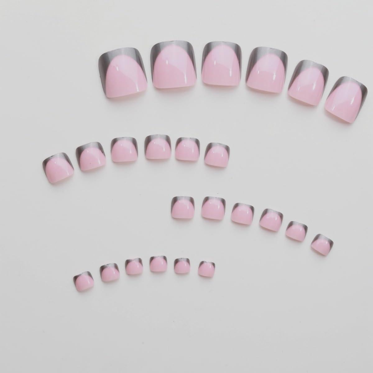 Uñas Postizas Cortas Genéricas Punta Francesa Plateada 24 Pzas