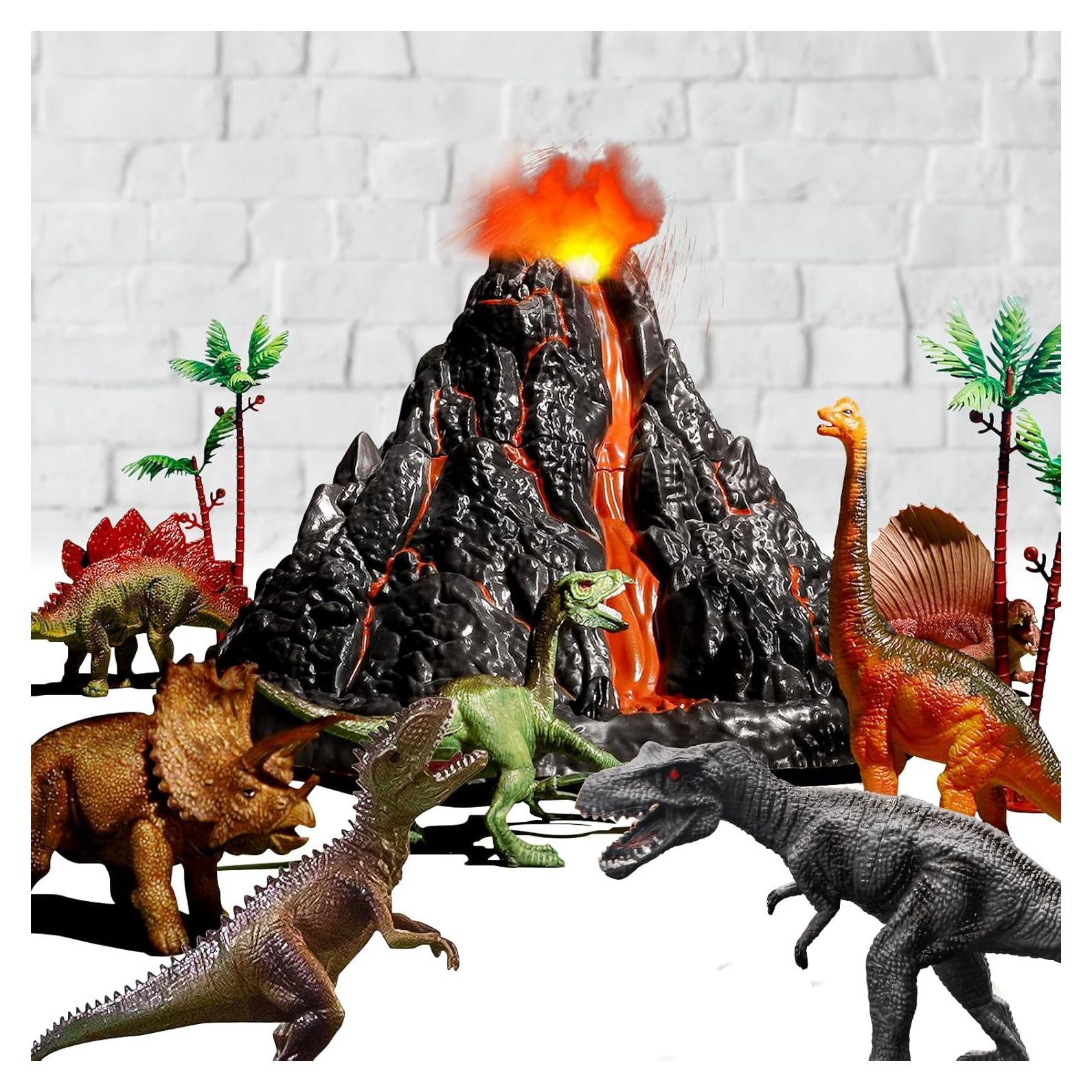 Conjunto Volcán Grande TOYSXYIN con 9 Dinosaurios Realistas