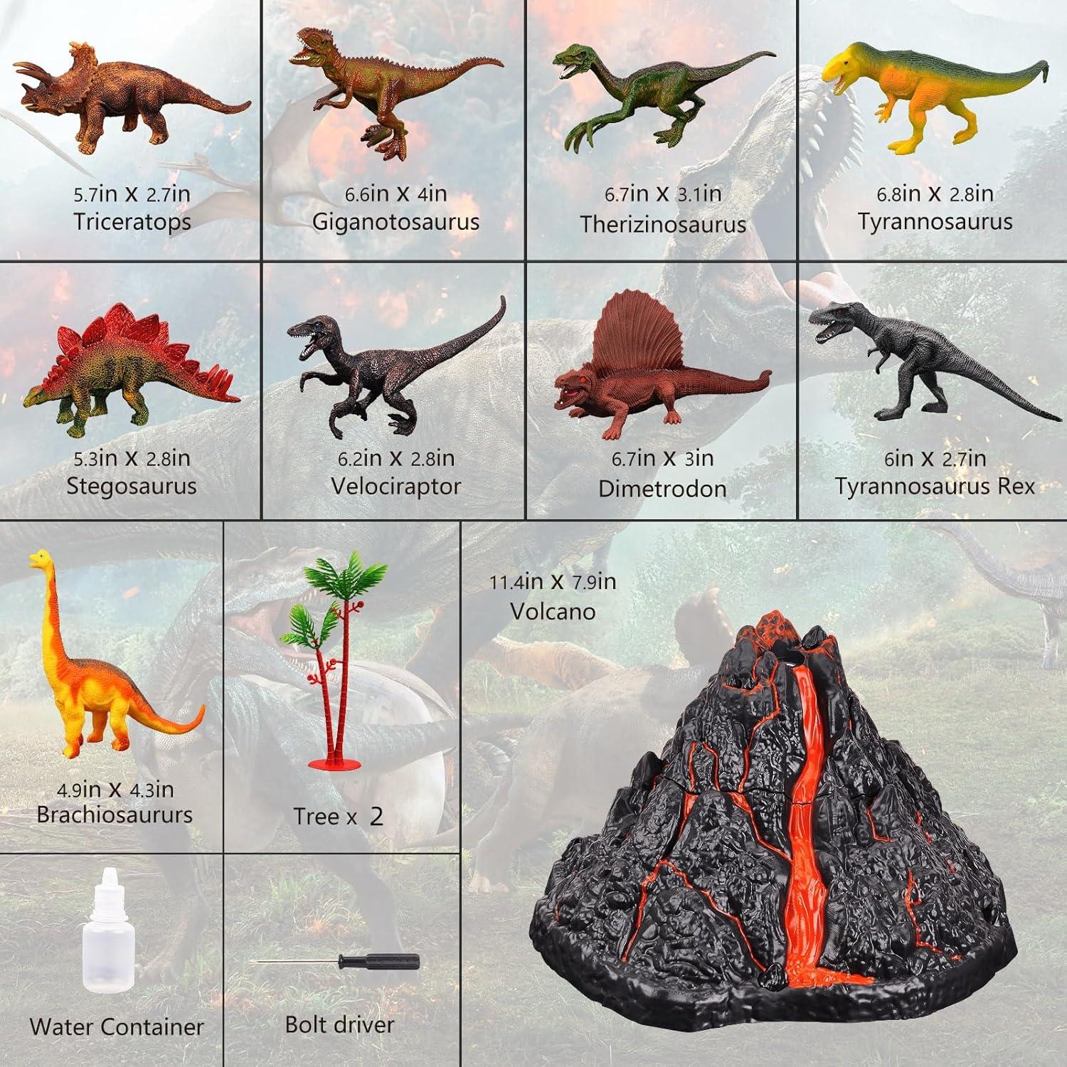 Conjunto Volcán Grande TOYSXYIN con 9 Dinosaurios Realistas