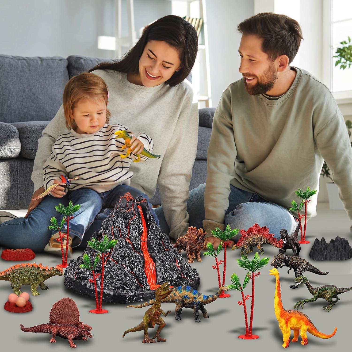 Conjunto Volcán Grande TOYSXYIN con 9 Dinosaurios Realistas