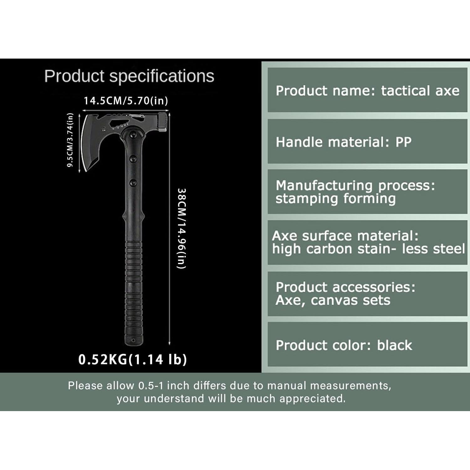 Hacha de Camping Skuaoy Táctica con Martillo 38.4x16.5 cm